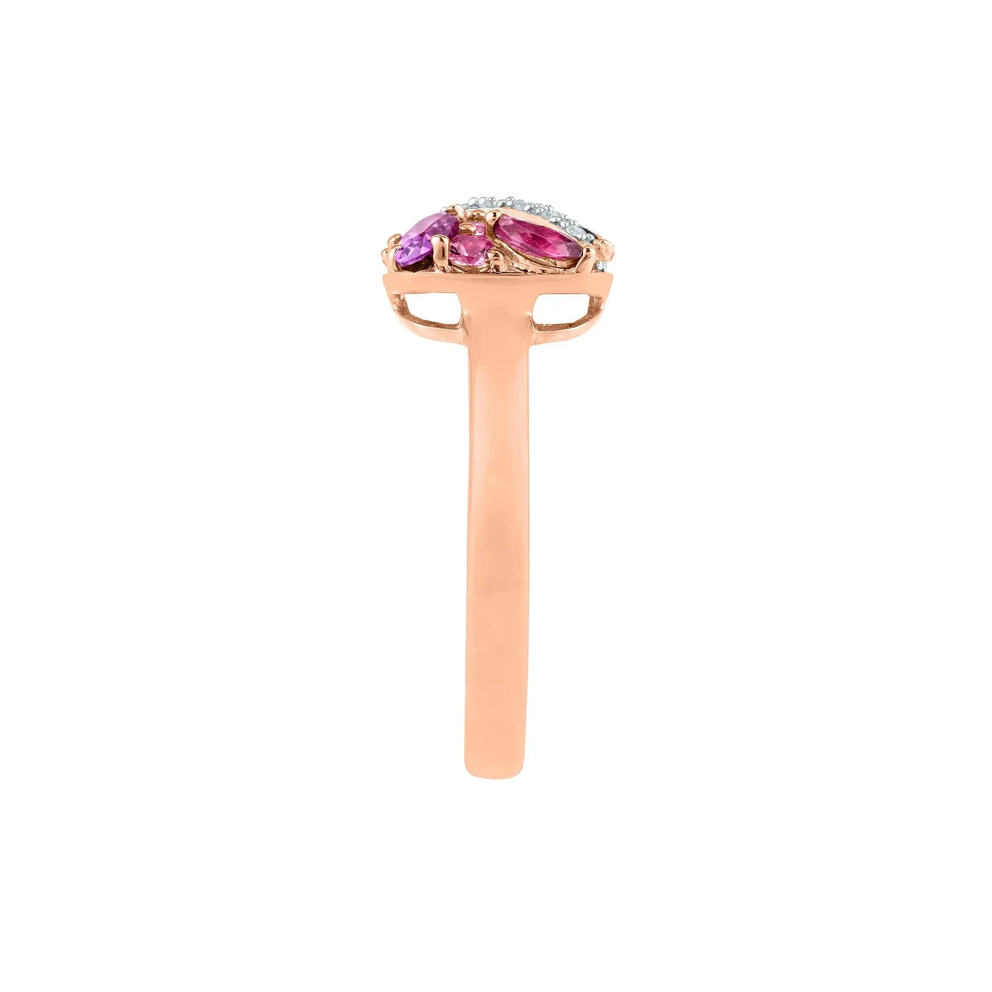 Amethyst Tourmaline Rhodolite and Diamond Accent Ring 10K Rose Gold Size 6 2.5mm - Image 3