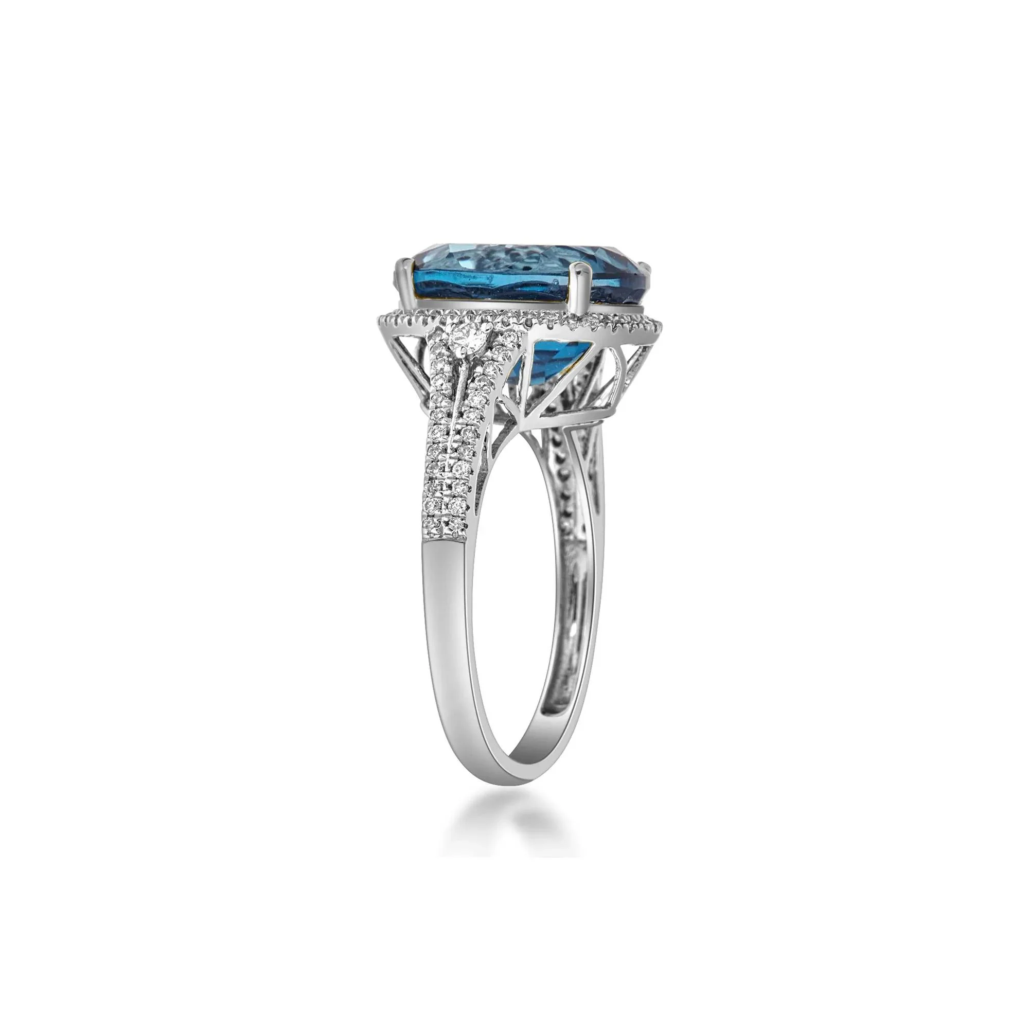 1/3 CT. Tw. Swiss Blue Topaz Oval & Diamond Ring 10K White Gold Size 7.5 2mm - Image 3