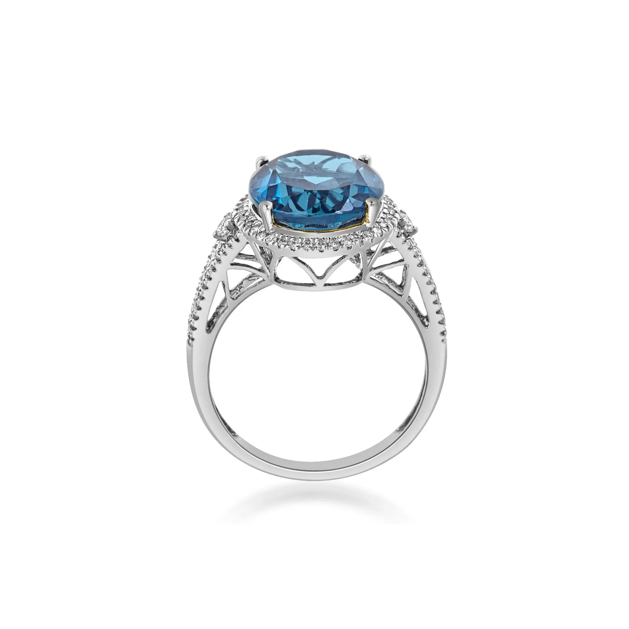 1/3 CT. Tw. Swiss Blue Topaz Oval & Diamond Ring 10K White Gold Size 8 2mm - Image 2