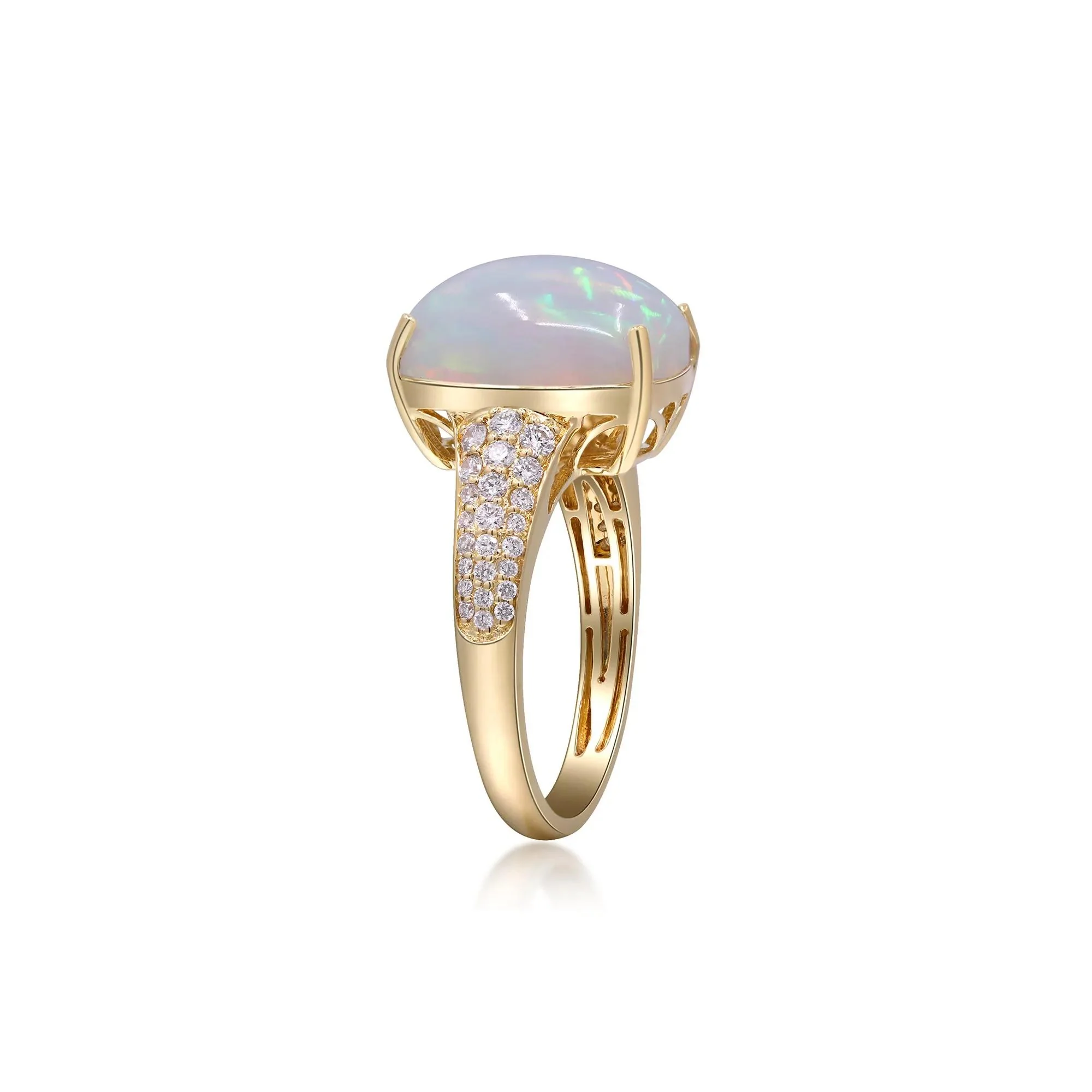 3/8 CT. Tw. Ethiopian Opal Cabochon & Diamond Thick Band Ring 10K Yellow Gold Size 7.5 2mm - Image 3