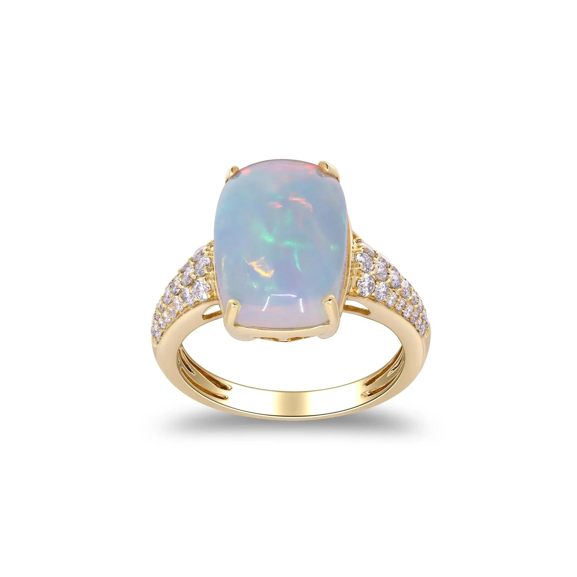3/8 CT. Tw. Ethiopian Opal Cabochon & Diamond Thick Band Ring 10K Yellow Gold Size 8.5 2mm - Image 4