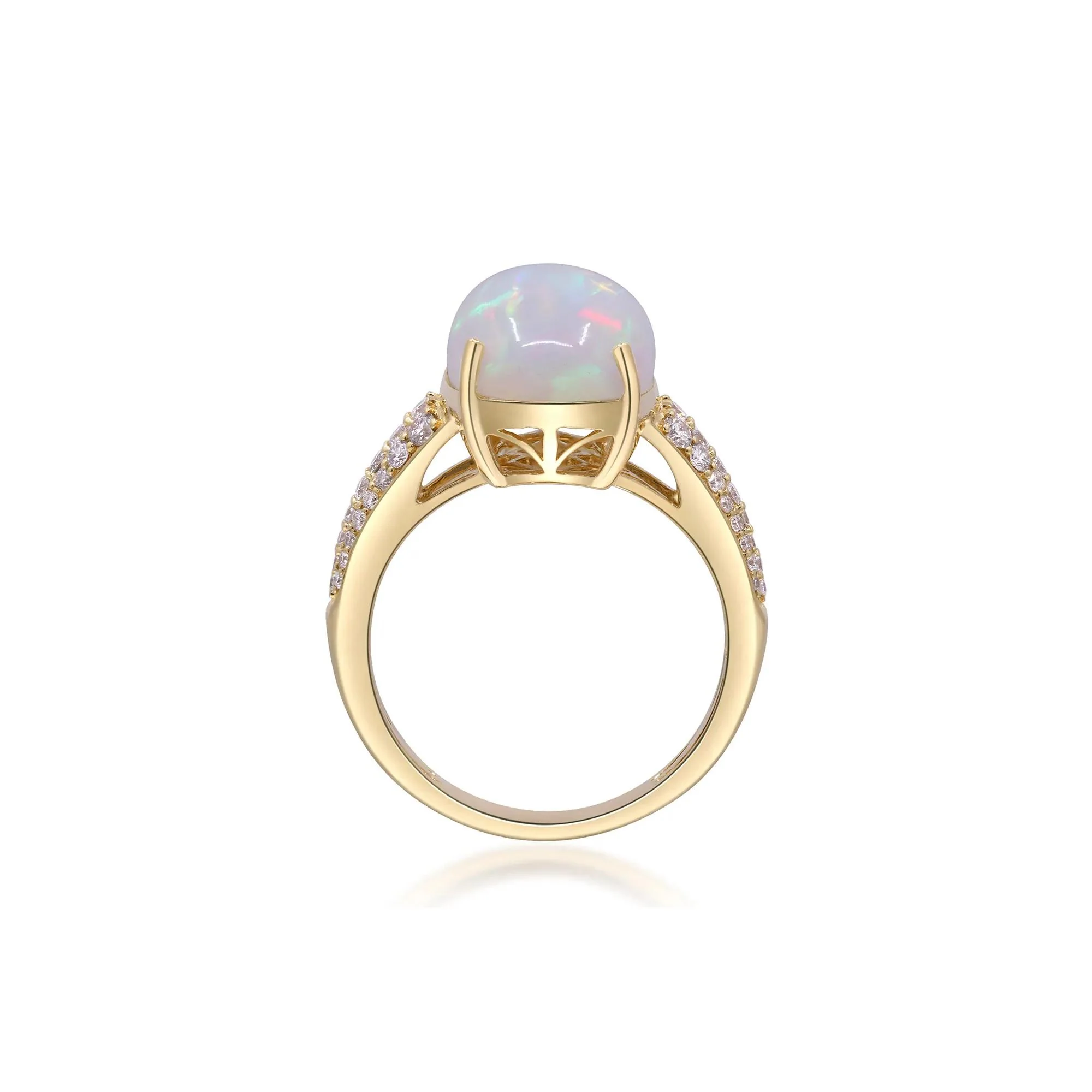 3/8 CT. Tw. Ethiopian Opal Cabochon & Diamond Thick Band Ring 10K Yellow Gold Size 9 2mm - Image 2