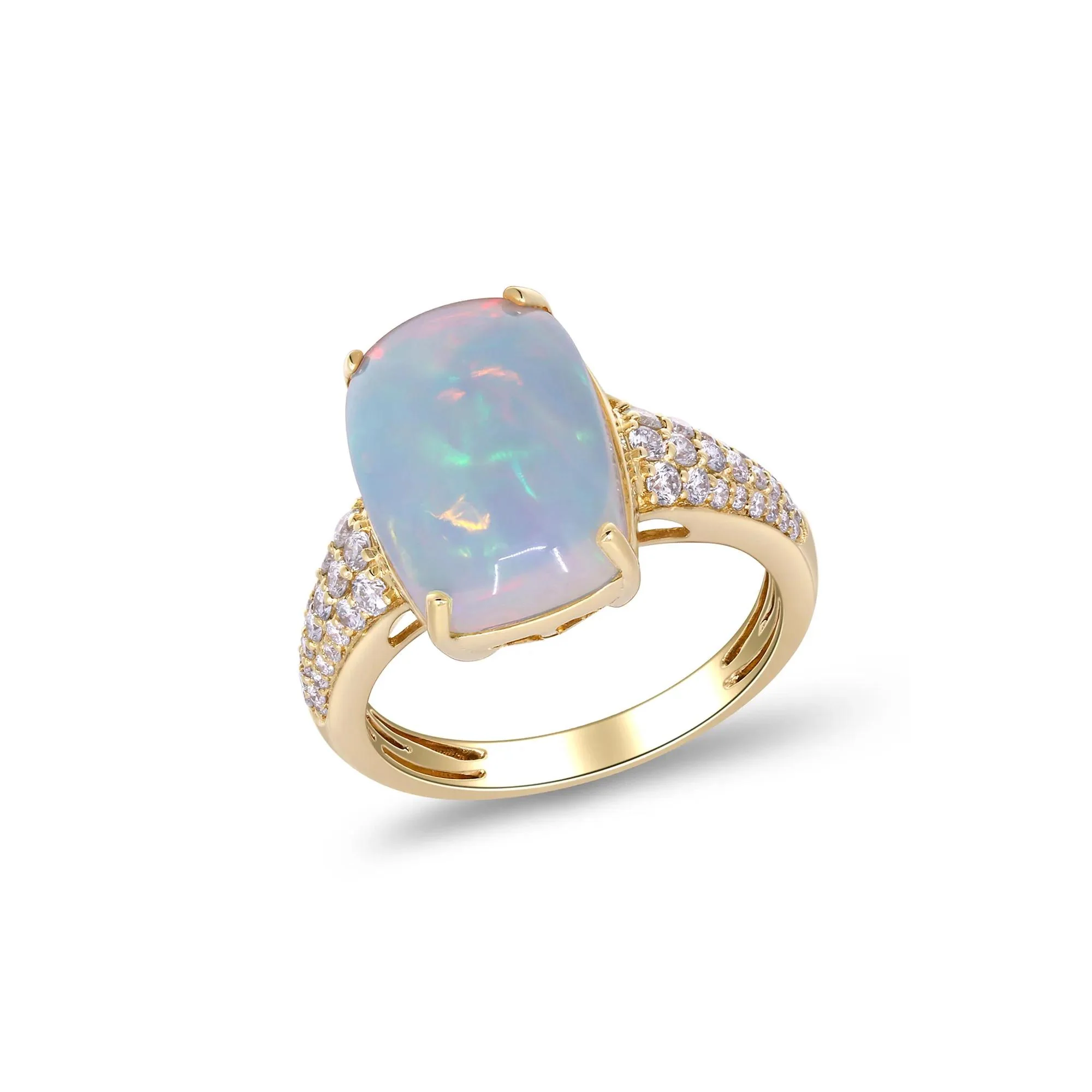 3/8 CT. Tw. Ethiopian Opal Cabochon & Diamond Thick Band Ring 10K Yellow Gold Size 9 2mm - Image 5