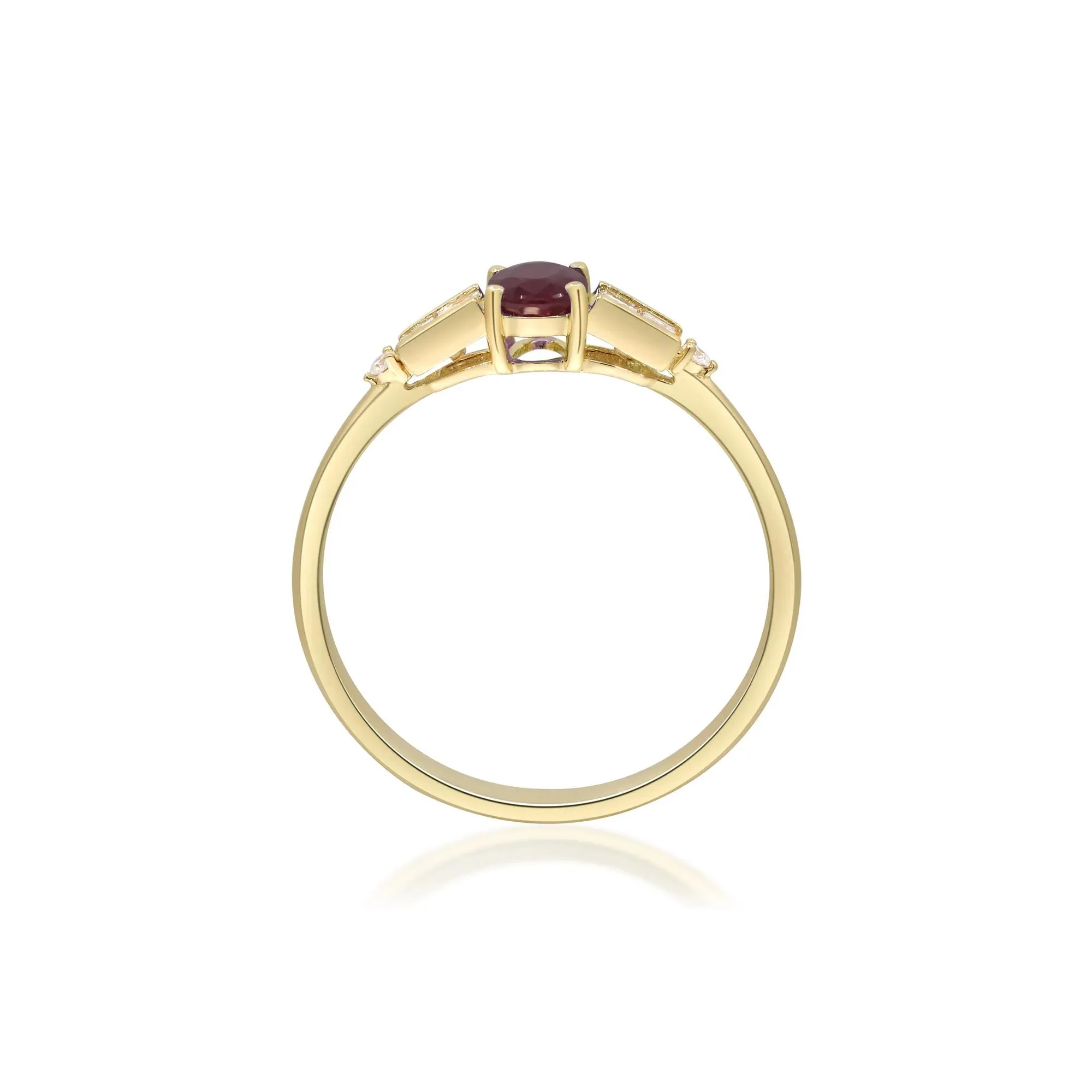 1/7 CT. Tw. Oval Ruby & Diamond Ring 10K Yellow Gold Round Brilliant Cut Size 6 2mm - Image 2