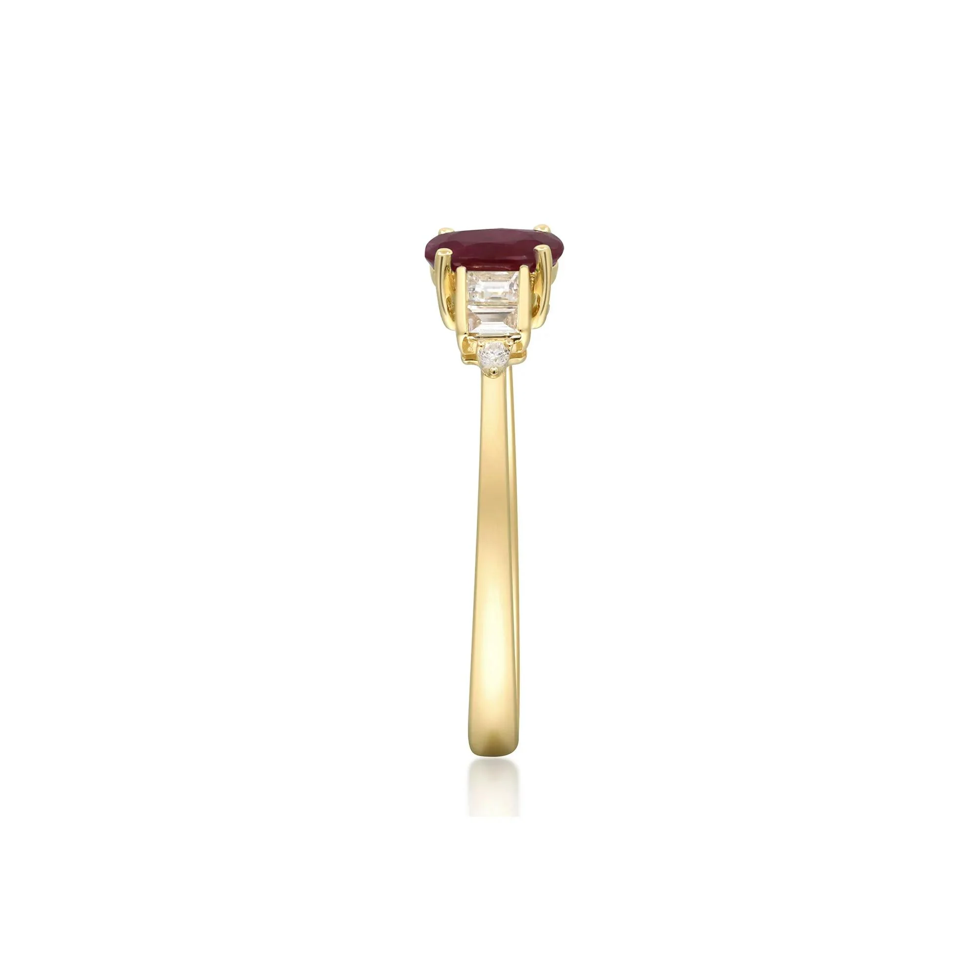 1/7 CT. Tw. Oval Ruby & Diamond Ring 10K Yellow Gold Round Brilliant Cut Size 6 2mm - Image 3