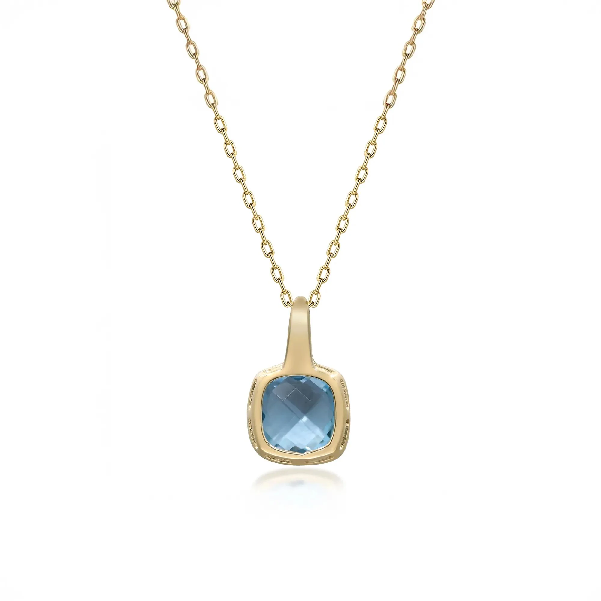 Swiss Blue Topaz Cushion & Diamond Accent Pendant Necklace 10K Yellow Gold Size 18" - Image 3