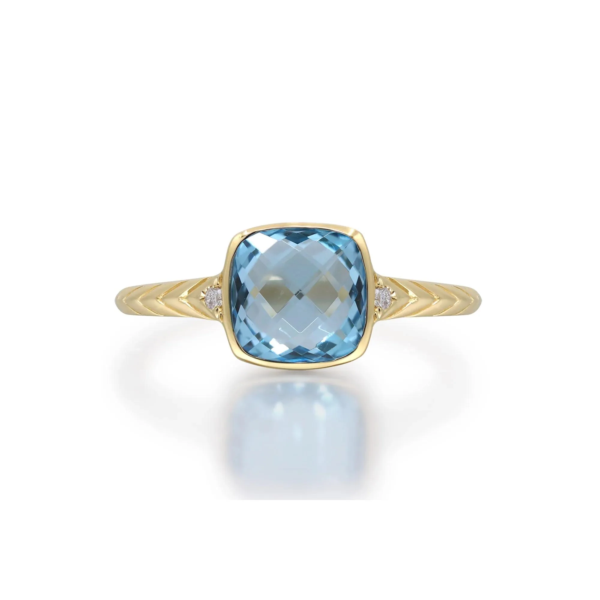 Swiss Blue Topaz & Diamond Accent Ring 10K Yellow Gold Size 6.5 2mm