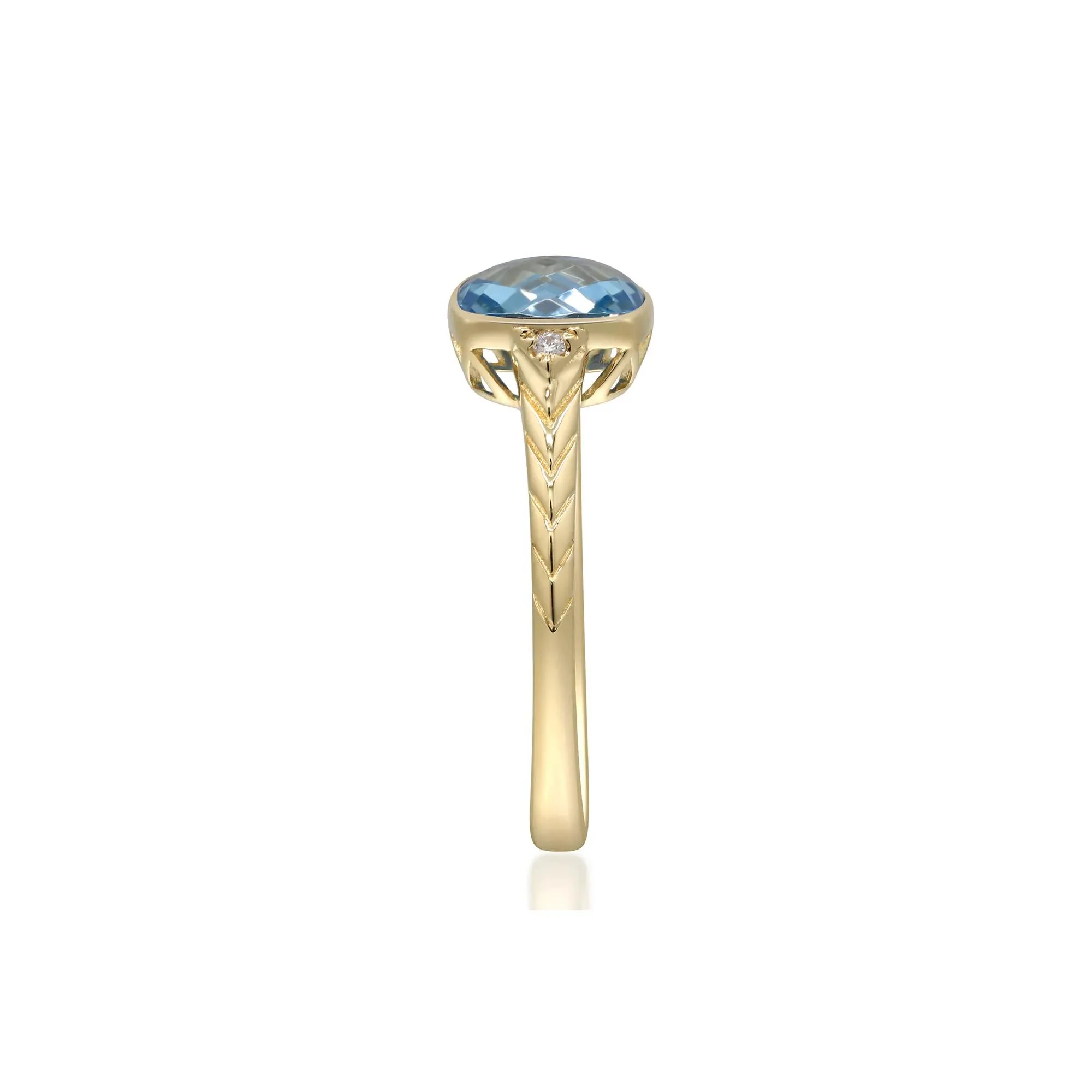 Swiss Blue Topaz & Diamond Accent Ring 10K Yellow Gold Size 7 2mm - Image 4