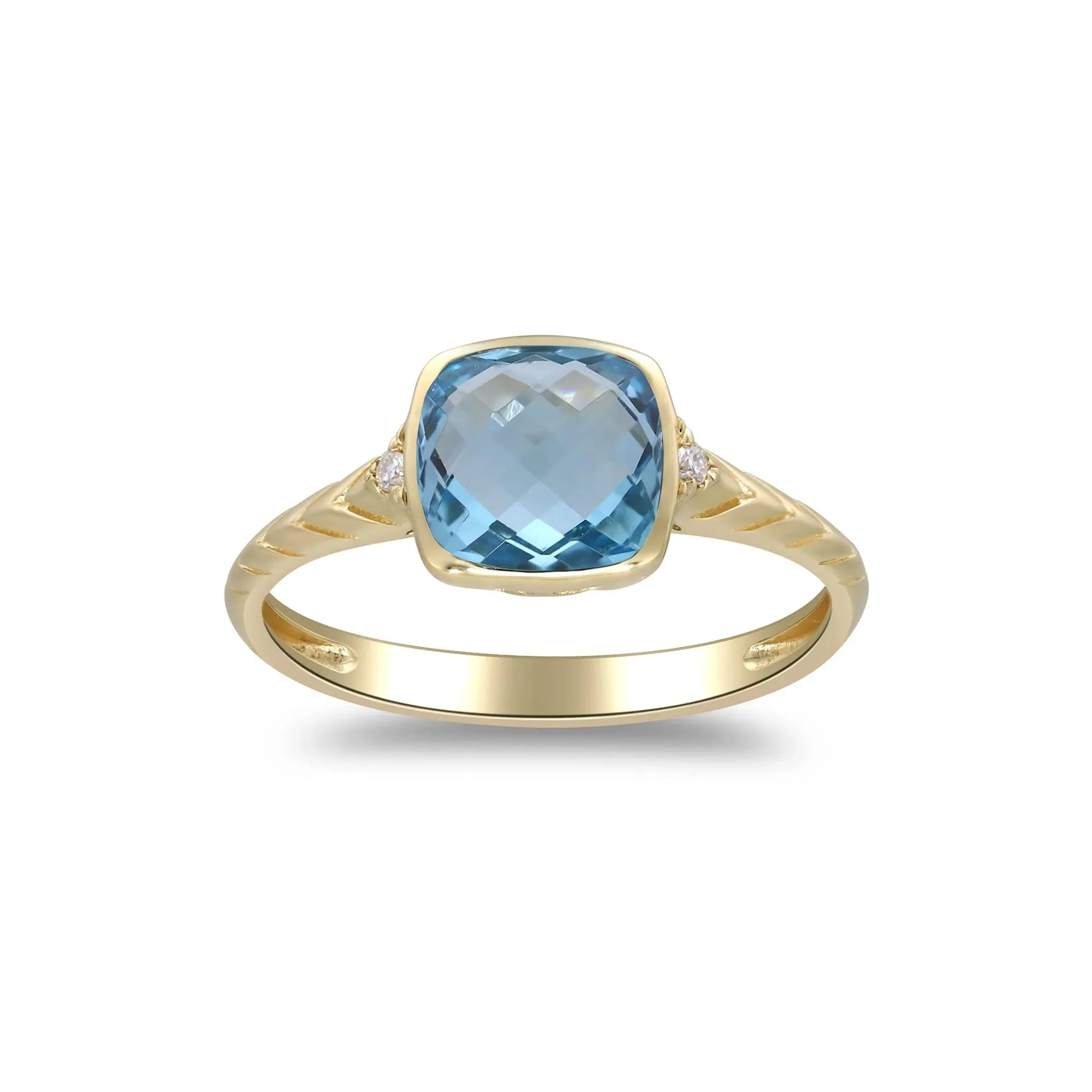 Swiss Blue Topaz & Diamond Accent Ring 10K Yellow Gold Size 8 2mm - Image 2