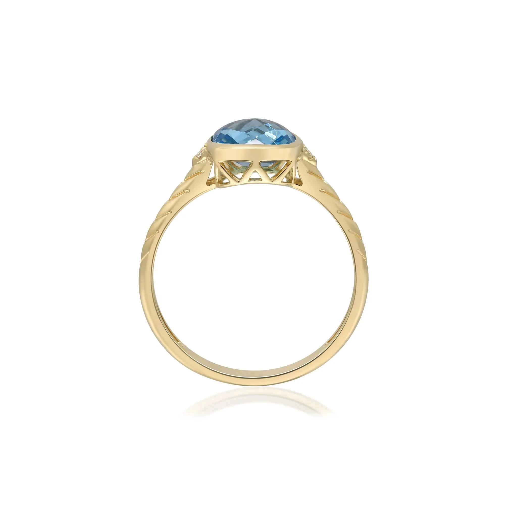 Swiss Blue Topaz & Diamond Accent Ring 10K Yellow Gold Size 8 2mm - Image 3