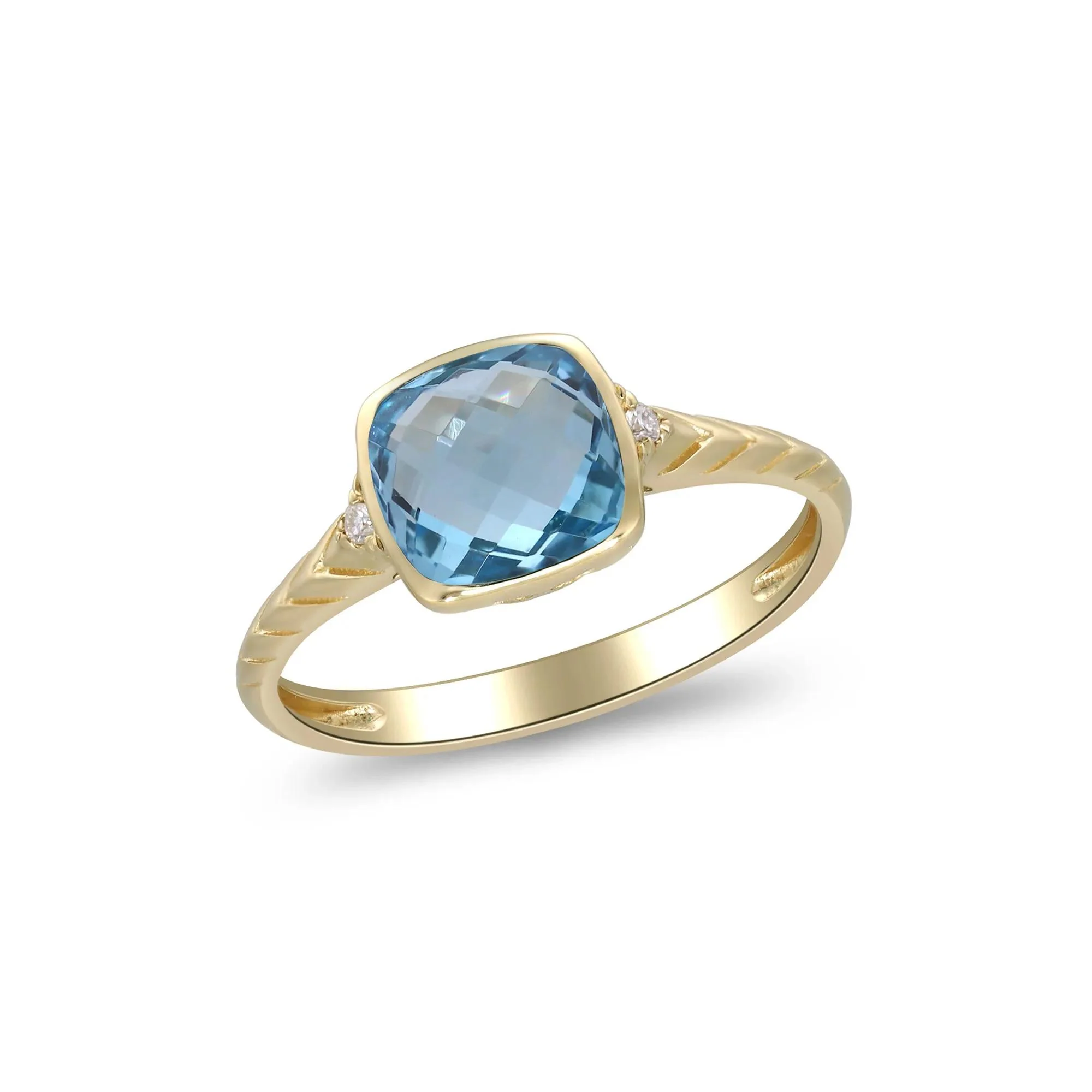 Swiss Blue Topaz & Diamond Accent Ring 10K Yellow Gold Size 9 2mm - Image 5
