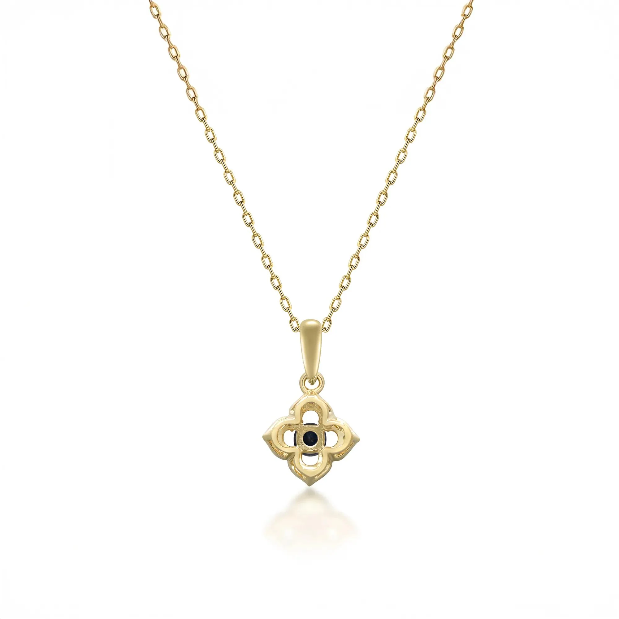 1/10 CT. Tw. Blue Sapphire & Diamond Clover Pendant Necklace 10K Yellow Gold Size 18" - Image 3