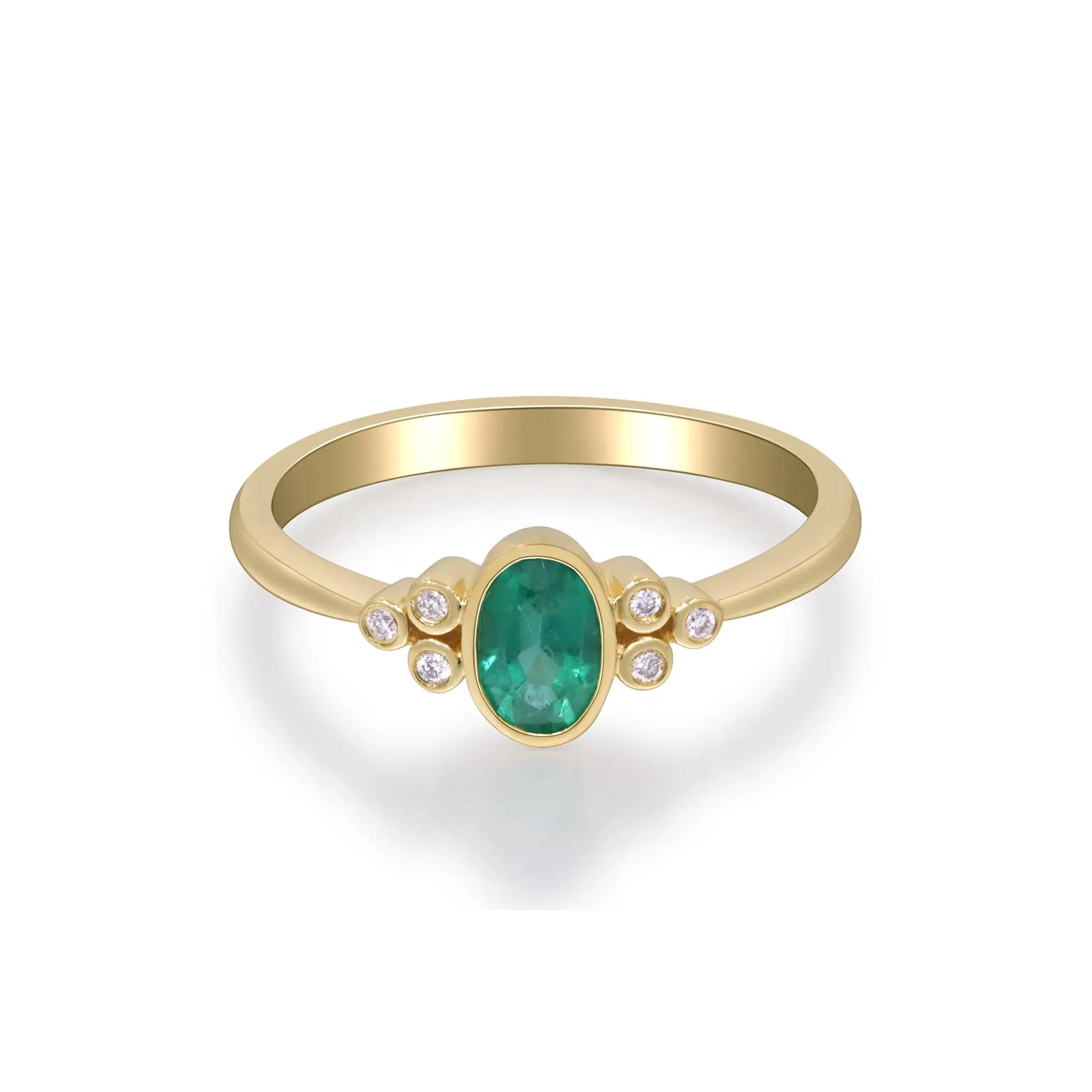 Emerald Oval & Diamond Accent Bezel Cluster Ring 10K Yellow Gold Size 6 2mm - Image 2