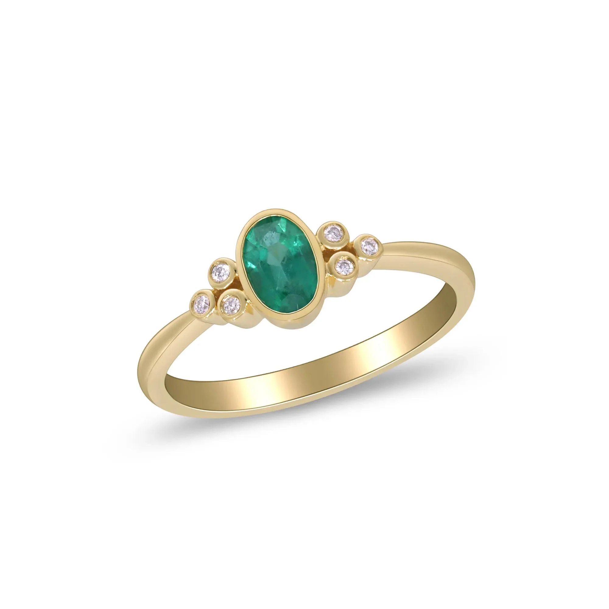 Emerald Oval & Diamond Accent Bezel Cluster Ring 10K Yellow Gold Size 6 2mm - Image 5