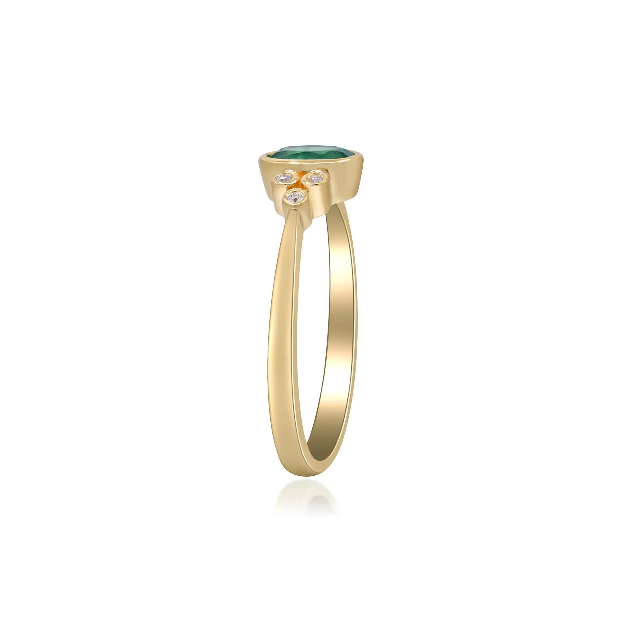 Emerald Oval & Diamond Accent Bezel Cluster Ring 10K Yellow Gold Size 8.5 2mm - Image 4