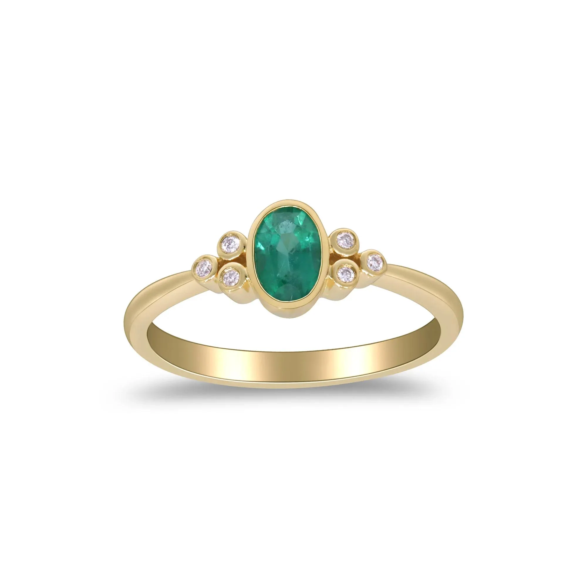 Emerald Oval & Diamond Accent Bezel Cluster Ring 10K Yellow Gold Size 9 2mm