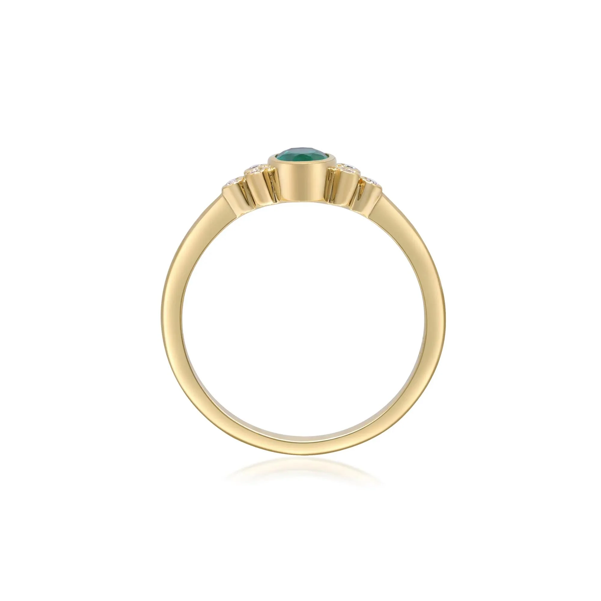 Emerald Oval & Diamond Accent Bezel Cluster Ring 10K Yellow Gold Size 9 2mm - Image 3