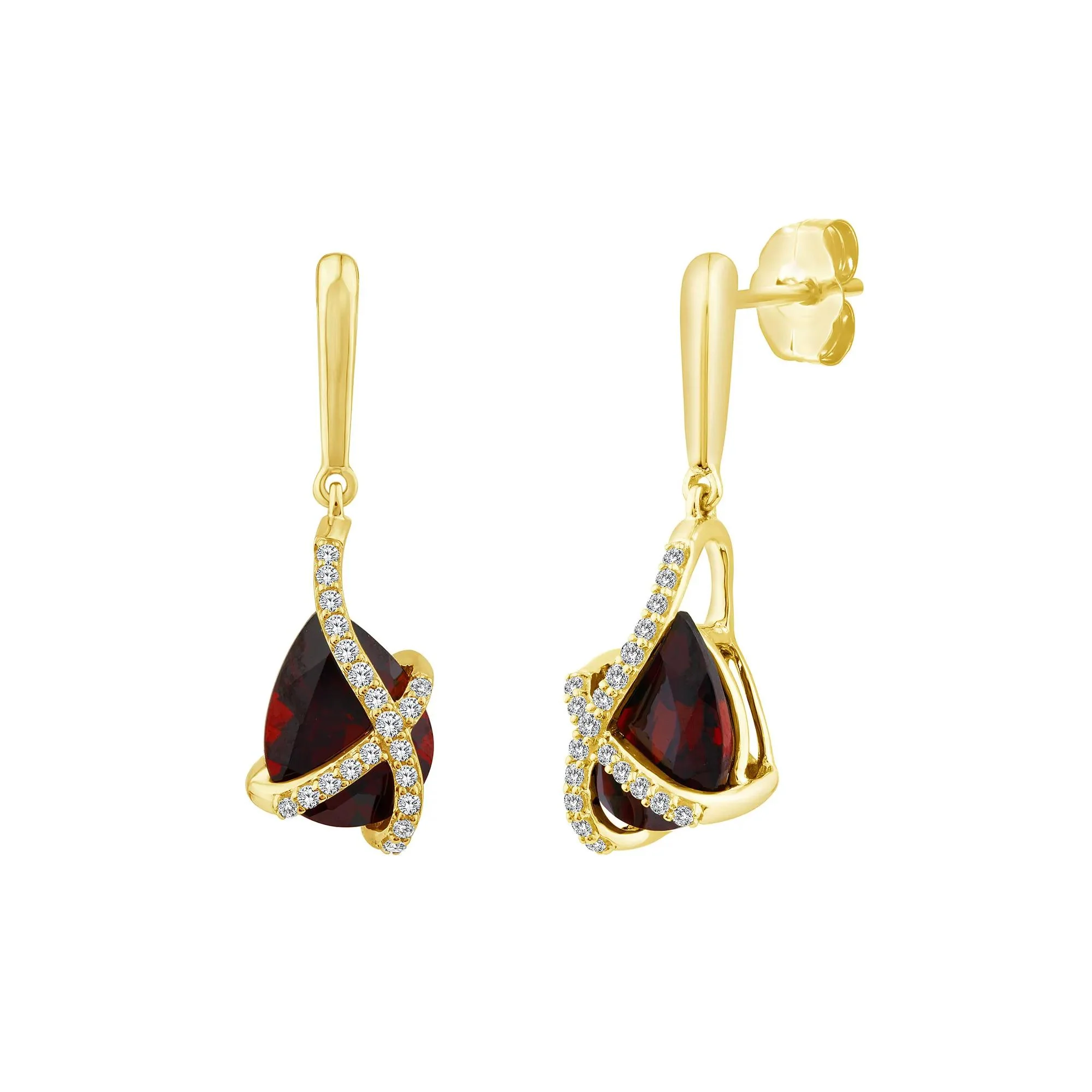 1/10 CT. Tw. Garnet & Diamond Drop Earrings 14K Yellow Gold Size 6.30mm