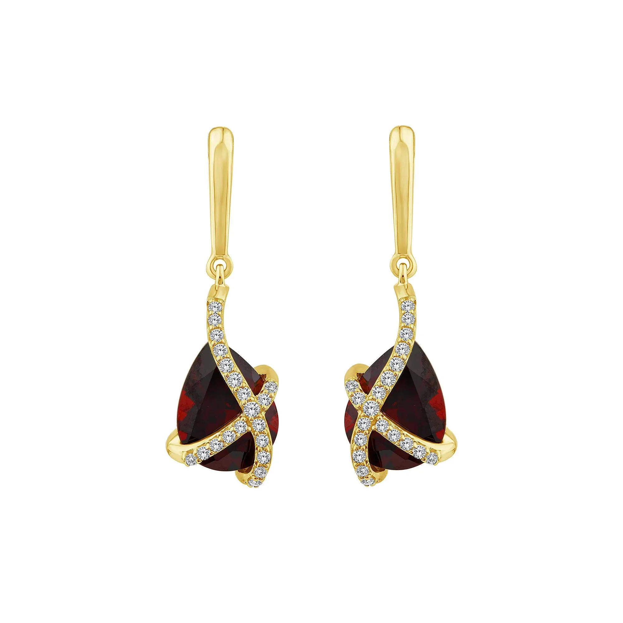1/10 CT. Tw. Garnet & Diamond Drop Earrings 14K Yellow Gold Size 6.30mm - Image 2