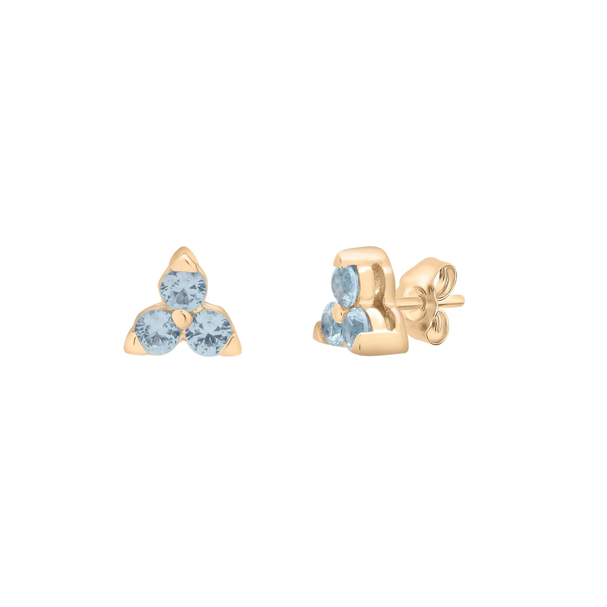Three-Stone Lab-Created Aquamarine Stud Earrings 10K Yellow Gold Size 4.70mm
