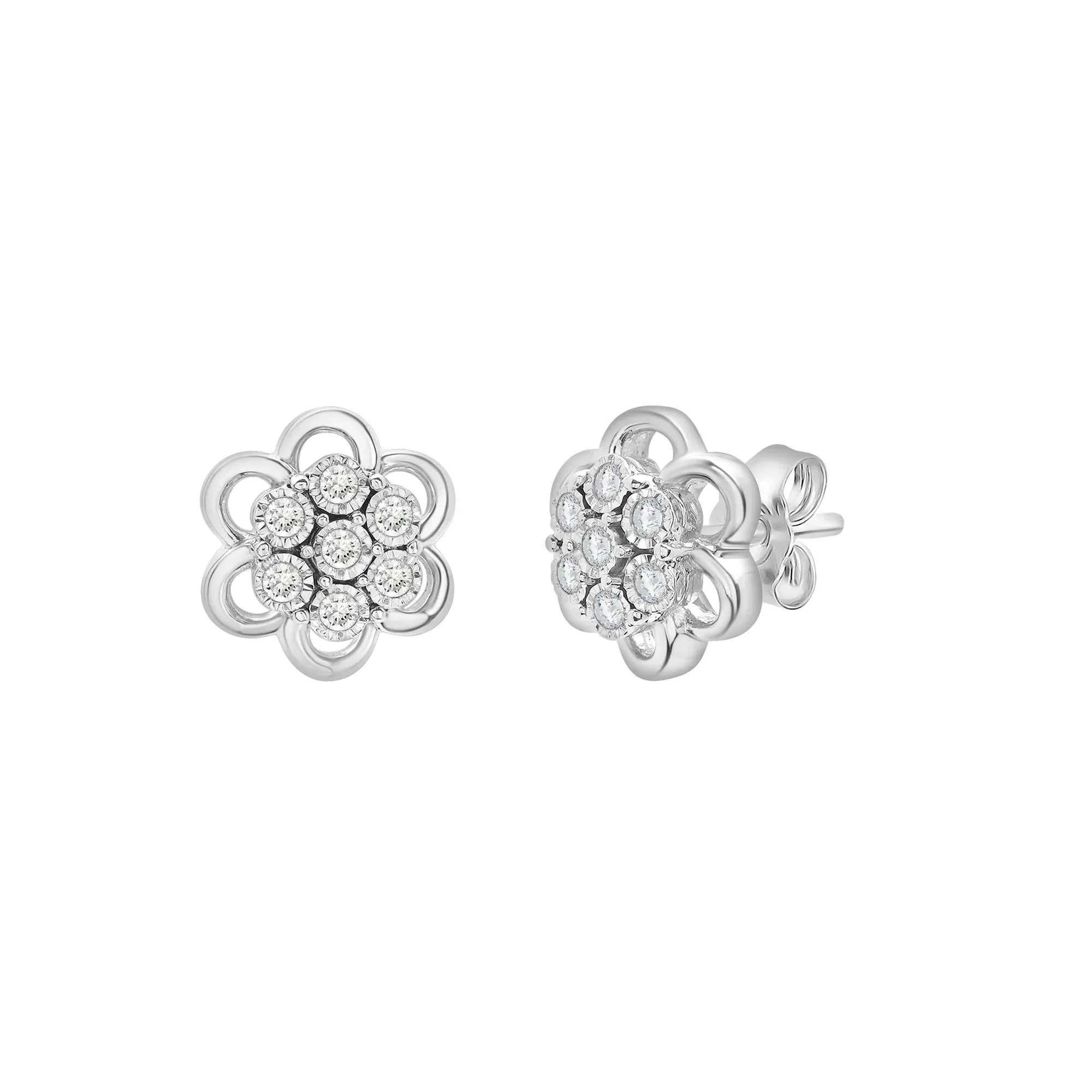 1/4 CT. Tw. Diamond Flower Cluster Pendant Necklace & Earrings Boxed Set .925 Sterling Silver White Size 18" - Image 2
