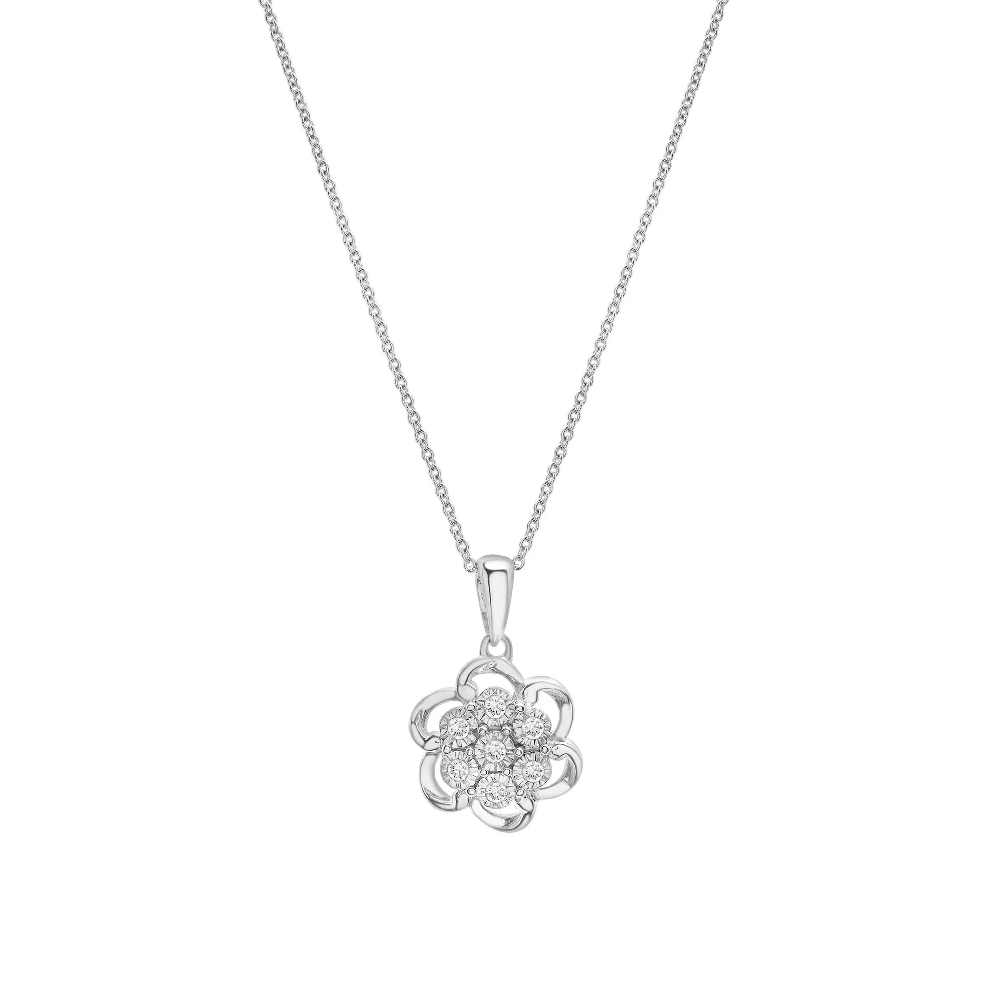 1/4 CT. Tw. Diamond Flower Cluster Pendant Necklace & Earrings Boxed Set .925 Sterling Silver White Size 18" - Image 3