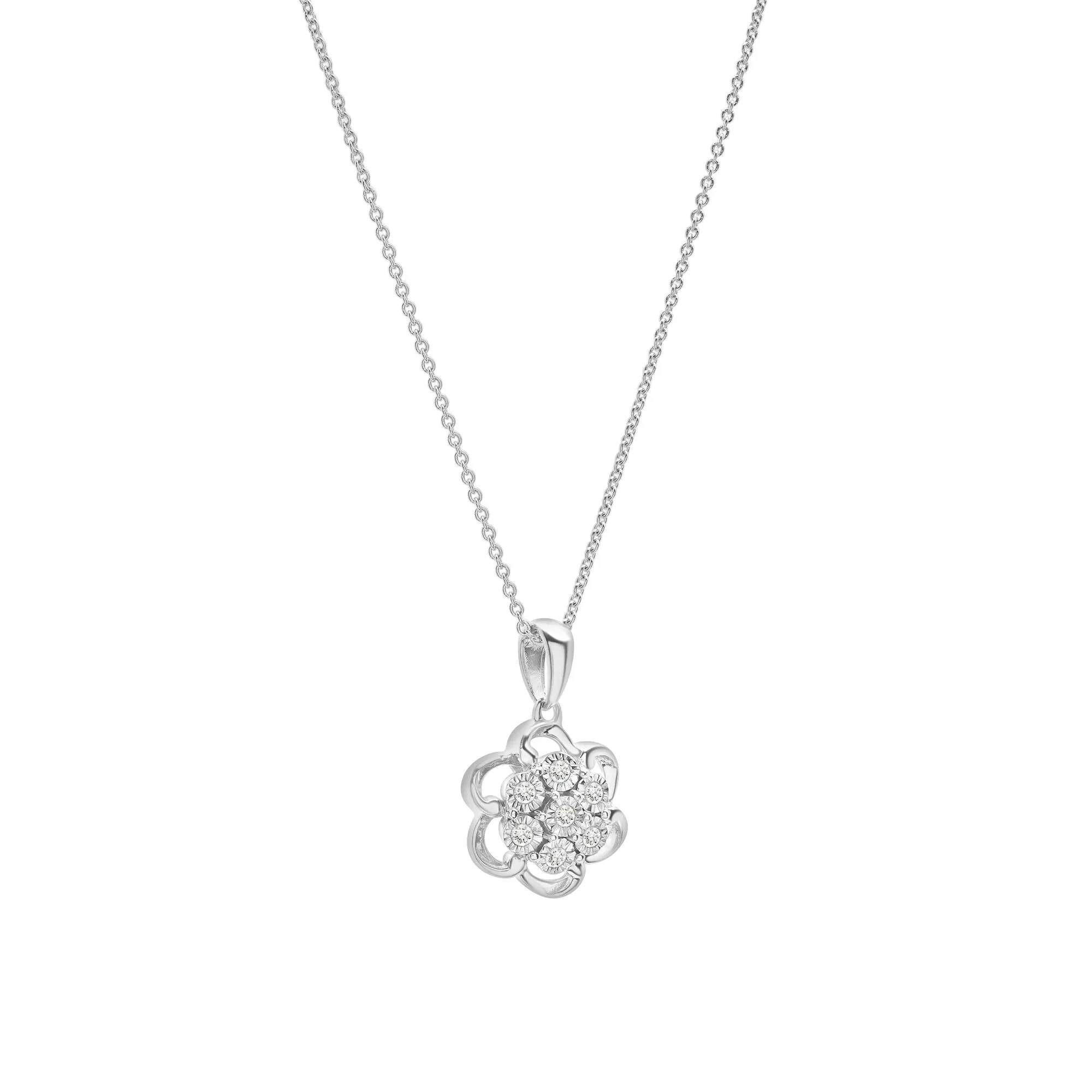 1/4 CT. Tw. Diamond Flower Cluster Pendant Necklace & Earrings Boxed Set .925 Sterling Silver White Size 18" - Image 6