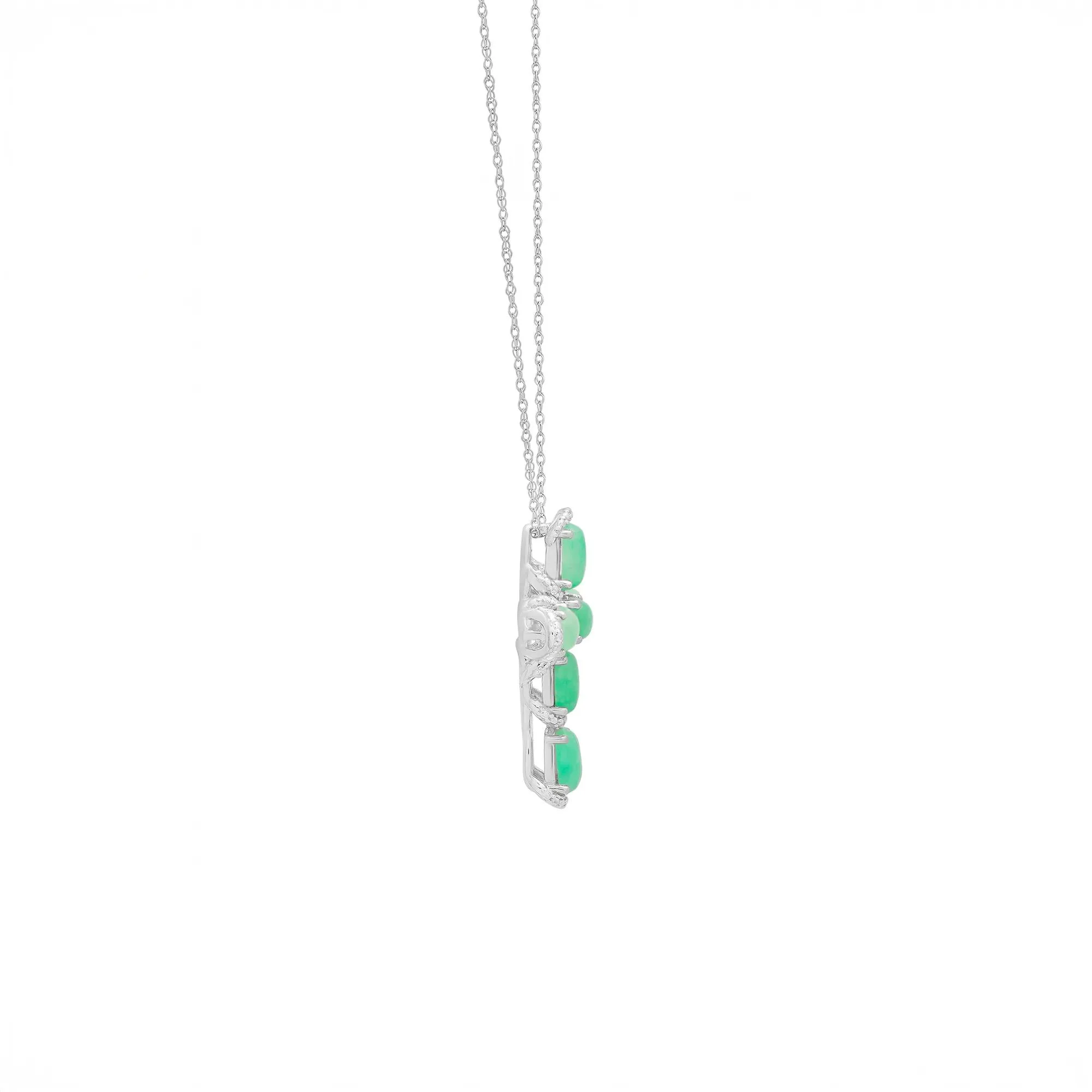 Green Jade Cross Pendant Necklace .925 Sterling Silver White Size 18" - Image 2