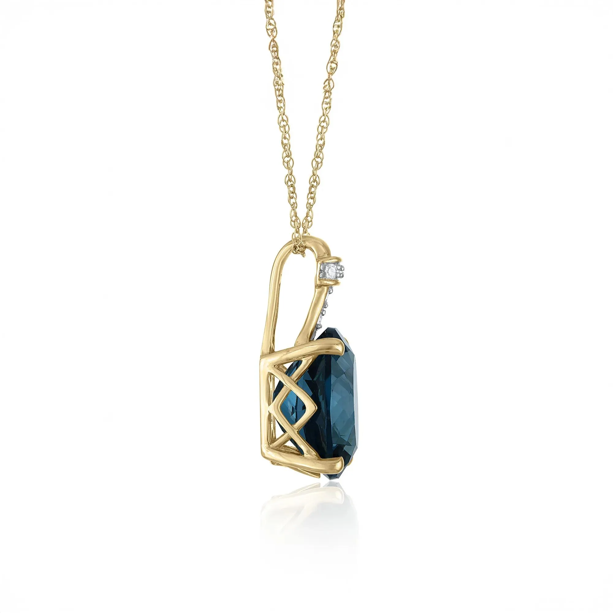 London Blue Topaz & Diamond Accent Pendant Necklace 10K Yellow Gold Size 18" - Image 2