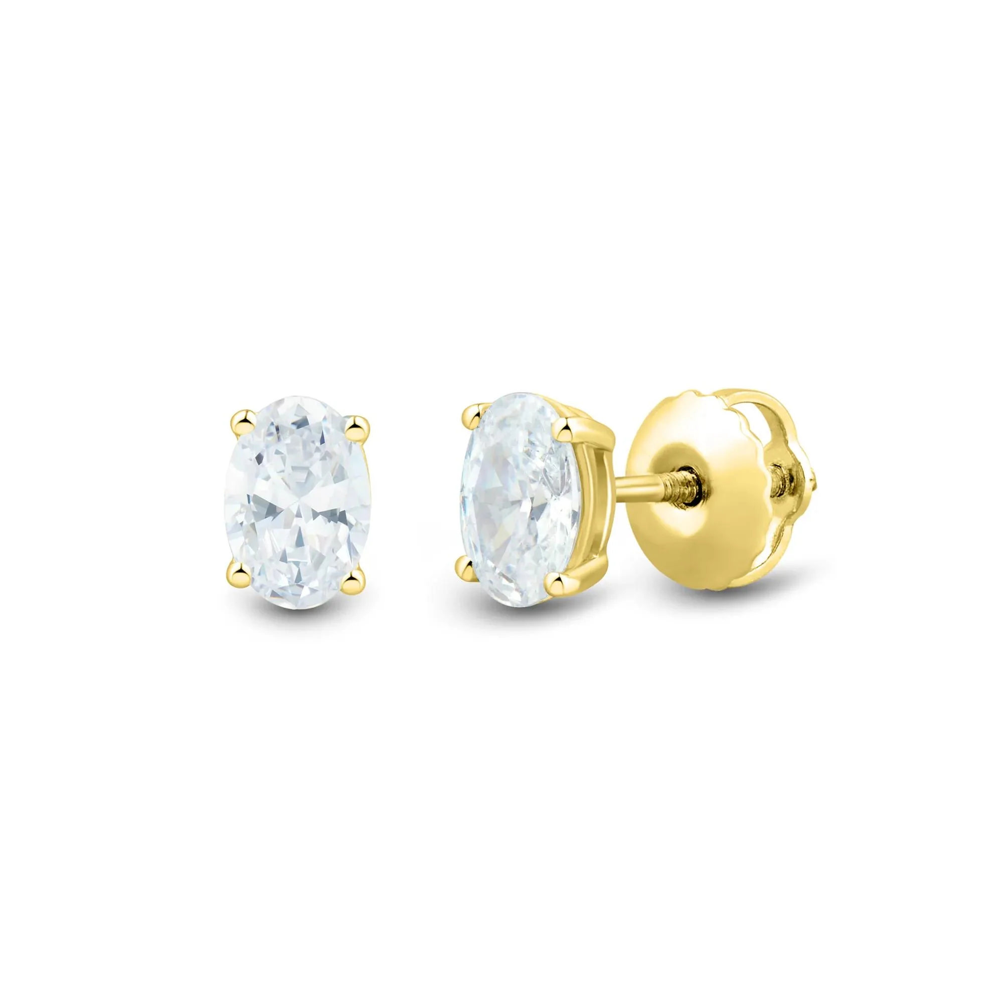 1 CT. Tw. Lab Grown Diamond Oval Stud Earrings 14K Yellow Gold Size 6.20mm