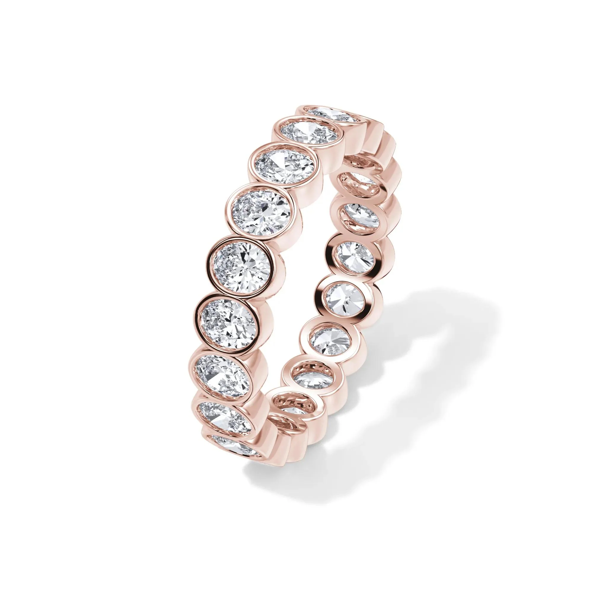 2 CT. Tw. Lab Grown Diamond Oval Bezel Eternity Band Ring 14K Rose Gold Size 6 3mm - Image 4