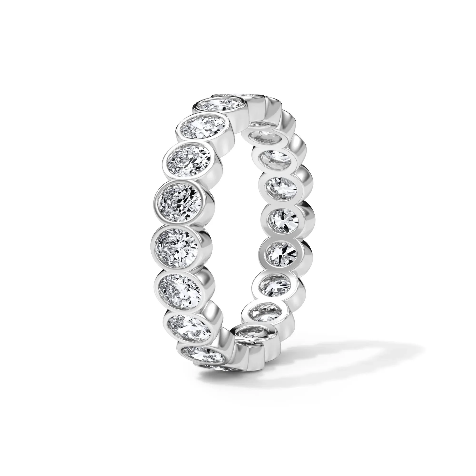 2 CT. Tw. Lab Grown Diamond Oval Bezel Eternity Band Ring 14K White Gold Size 7.5 3mm - Image 3