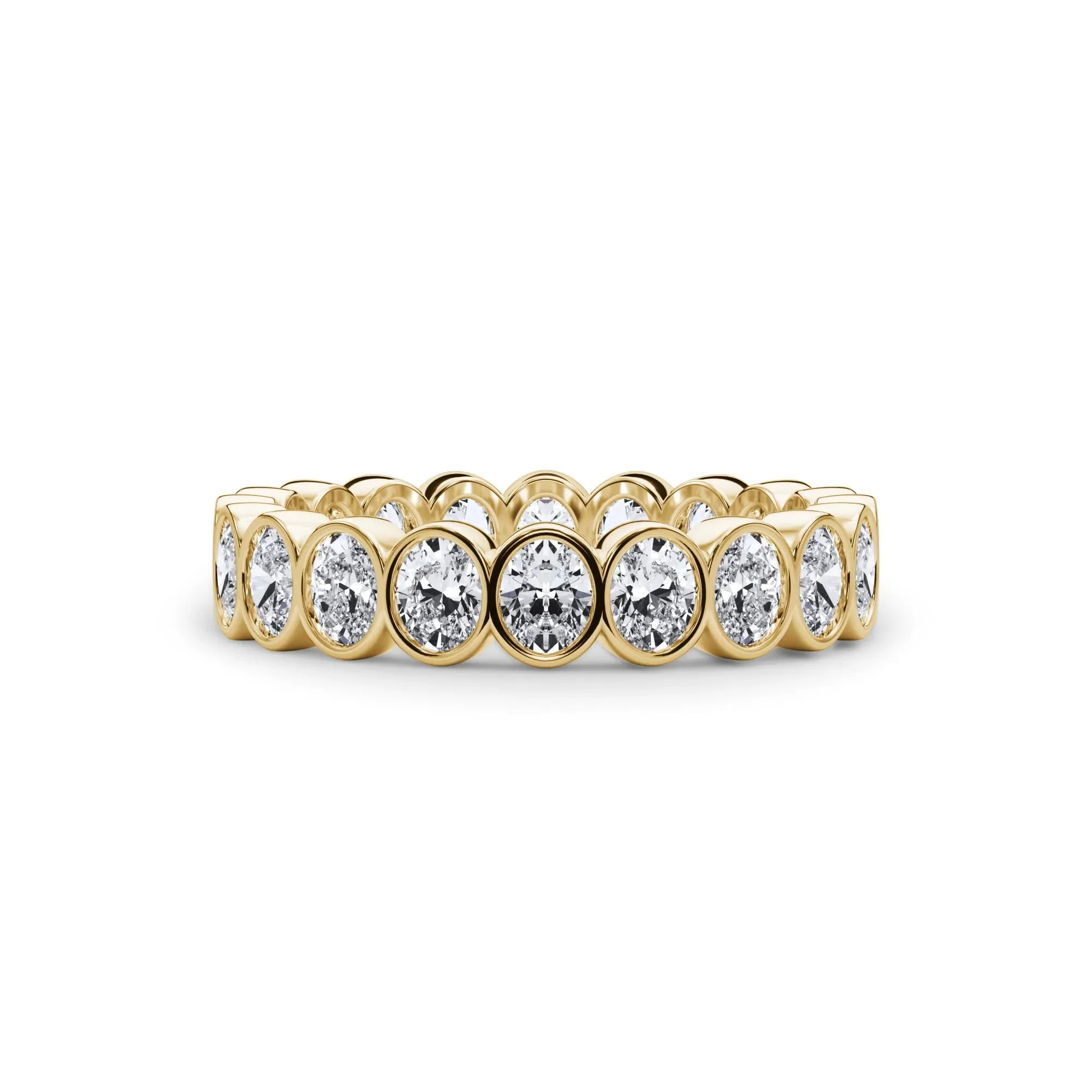 2 CT. Tw. Lab Grown Diamond Oval Bezel Eternity Band Ring 14K Yellow Gold Size 7.5 3mm
