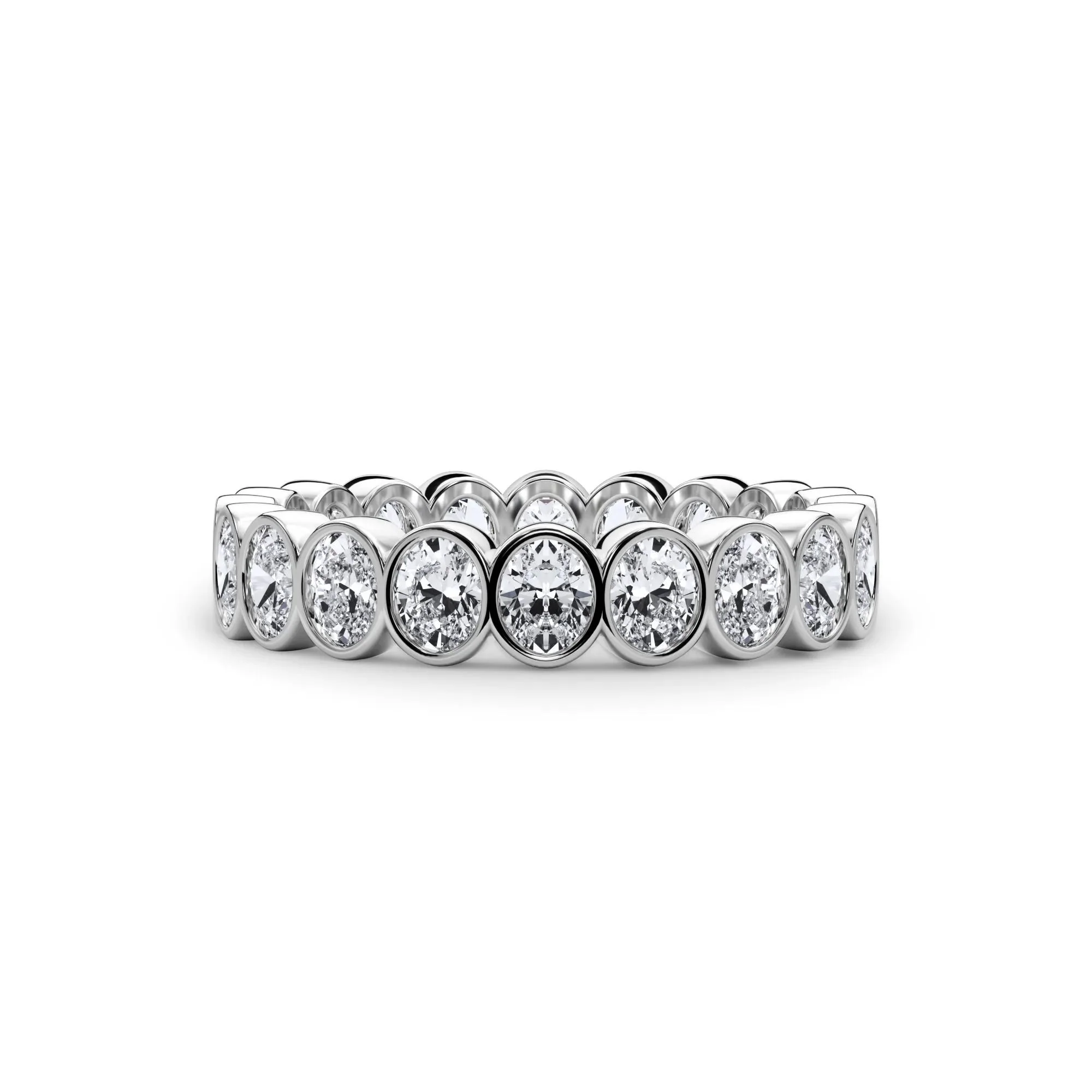 2 CT. Tw. Lab Grown Diamond Oval Bezel Eternity Band Ring Platinum White Size 7 3mm