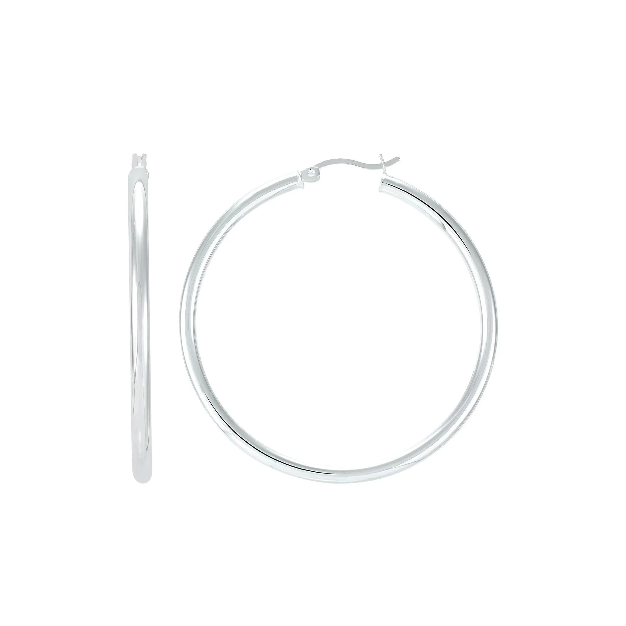 Polished Round Hoop Earrings .925 Sterling Silver White Size 50.00mm - Image 2