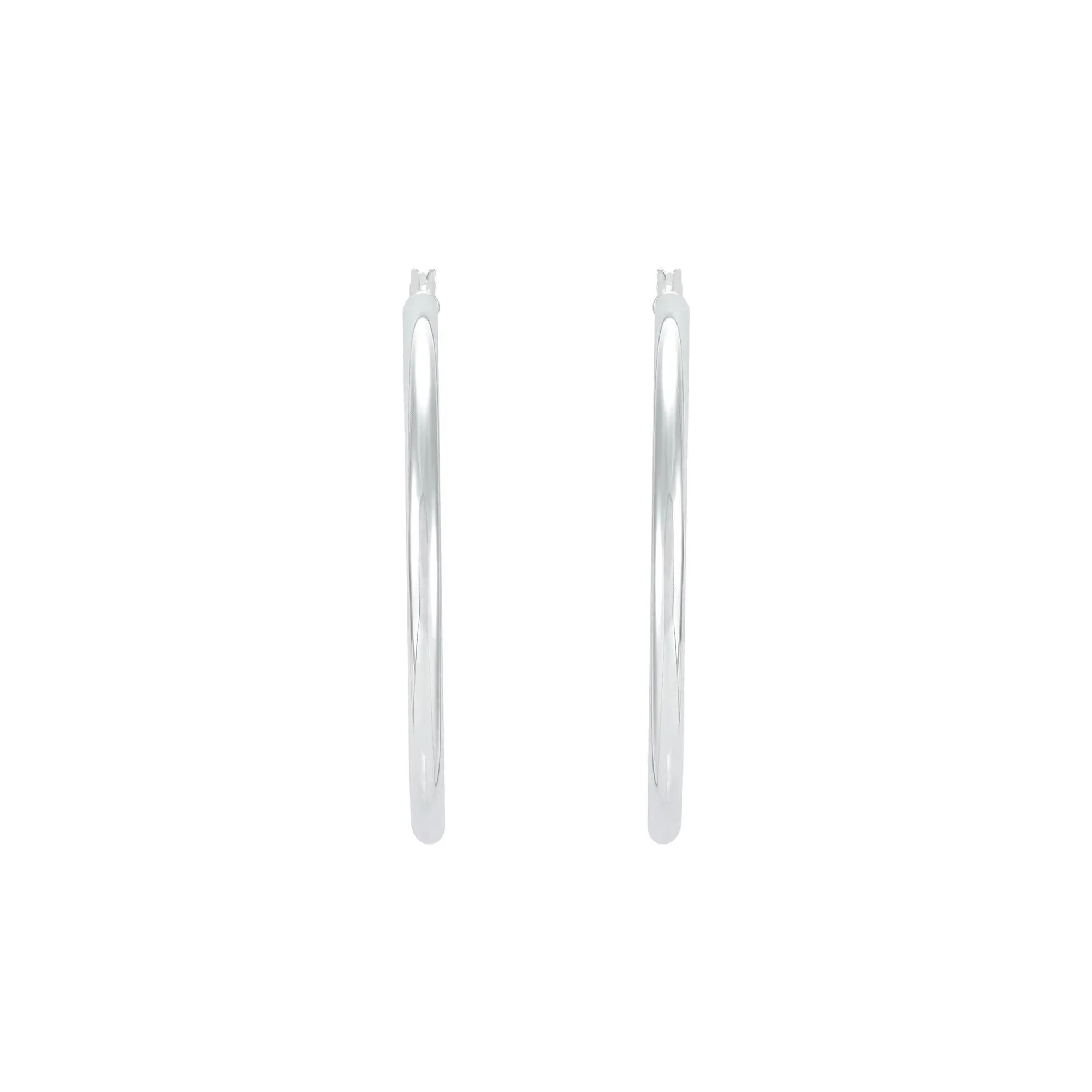 Polished Round Hoop Earrings .925 Sterling Silver White Size 50.00mm - Image 3