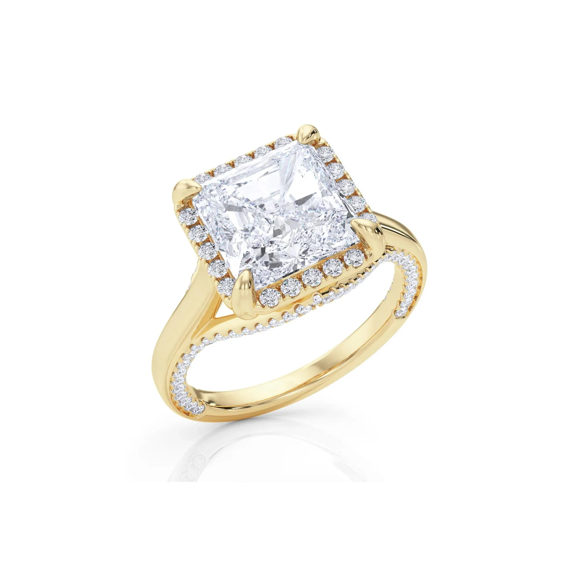 4 1/2 CT. Tw. Lab Grown Diamond Square Radiant-Cut Halo Engagement Ring 14K Yellow Gold Size 6.5 10.5mm - Image 4