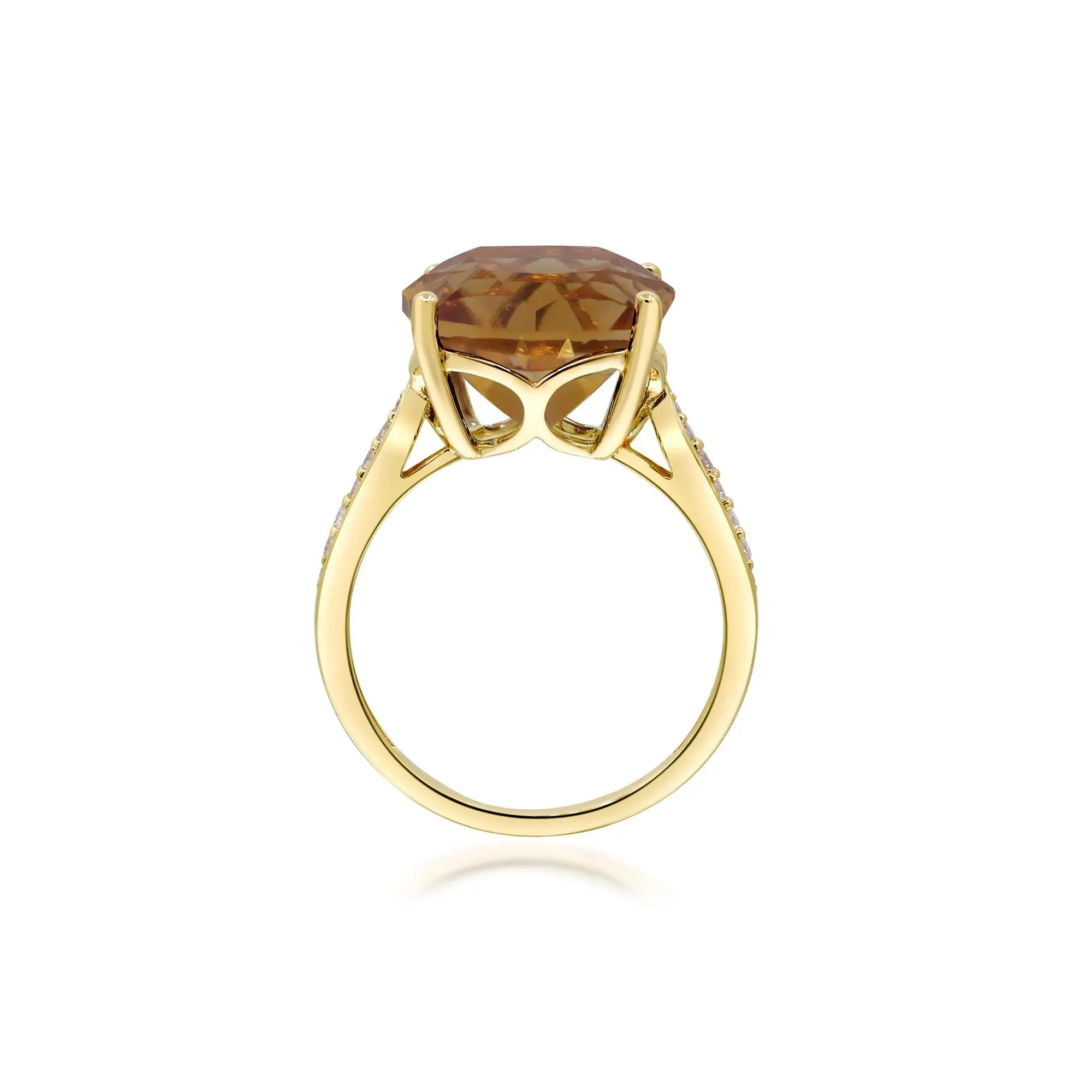 1/8 CT. Tw. Citrine & Diamond Cocktail Ring 10K Yellow Gold Size 5.5 2mm - Image 2