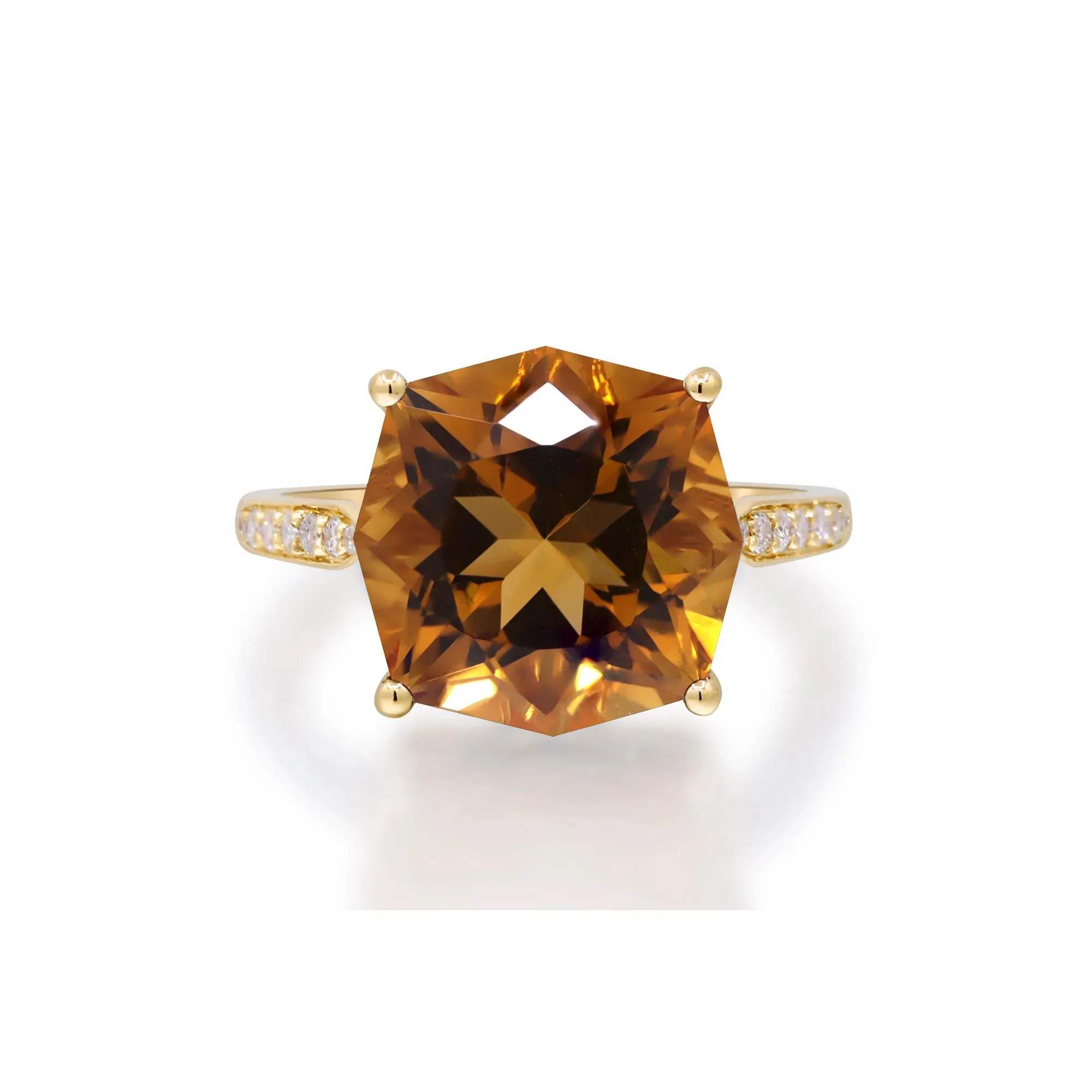 1/8 CT. Tw. Citrine & Diamond Cocktail Ring 10K Yellow Gold Size 7.5 2mm