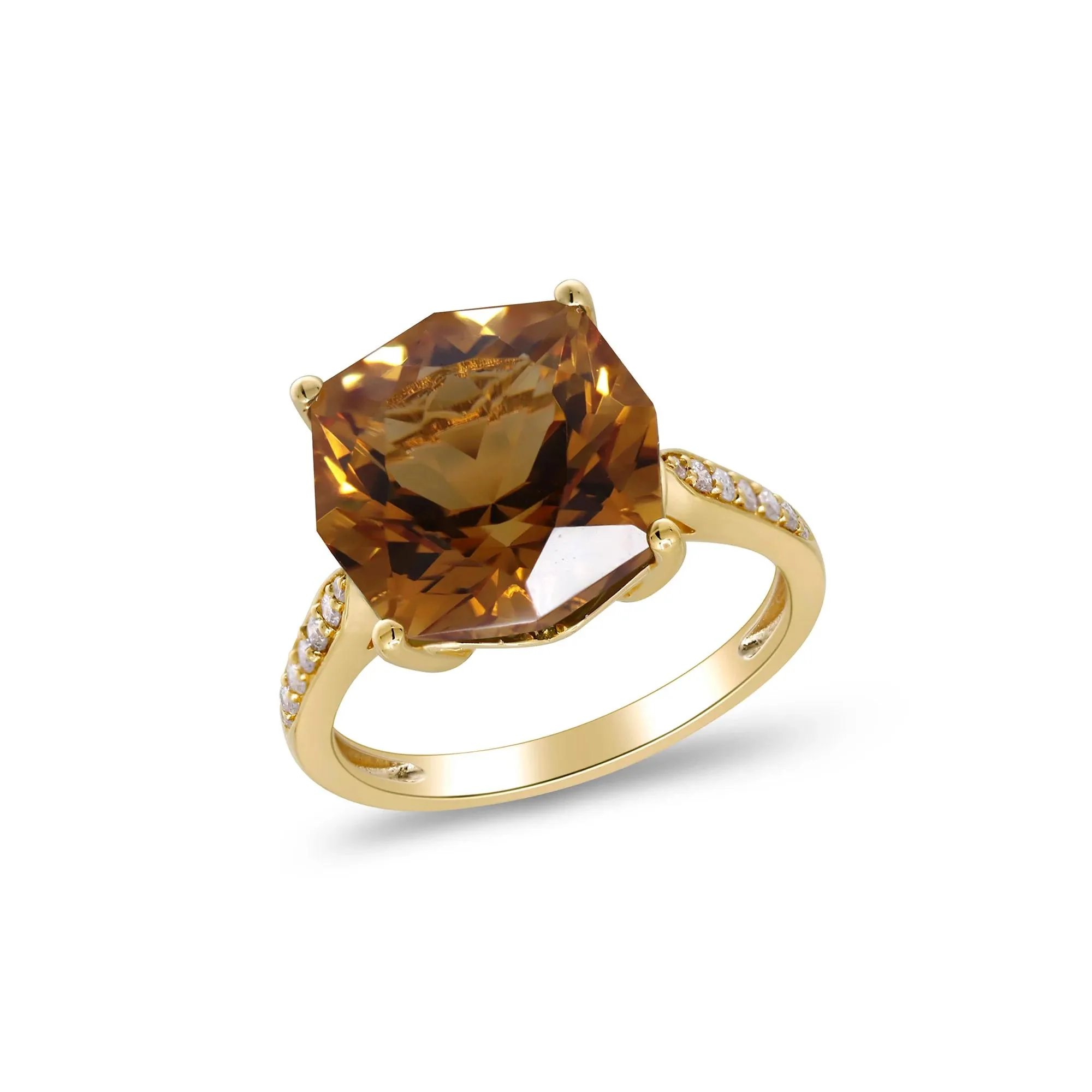 1/8 CT. Tw. Citrine & Diamond Cocktail Ring 10K Yellow Gold Size 9 2mm - Image 4
