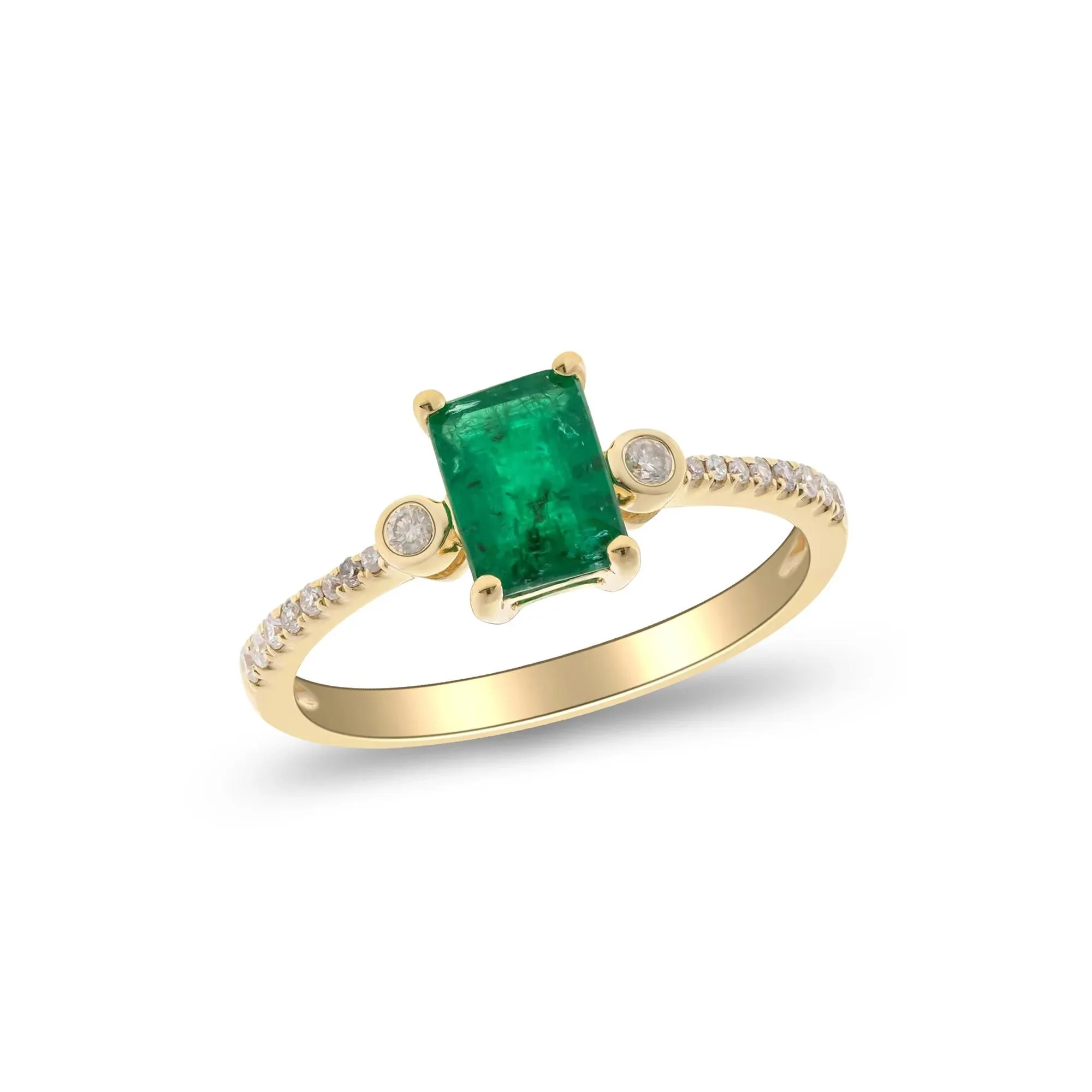 1/8 CT. Tw. Emerald & Diamond Ring 10K Yellow Gold Size 7 2mm - Image 3