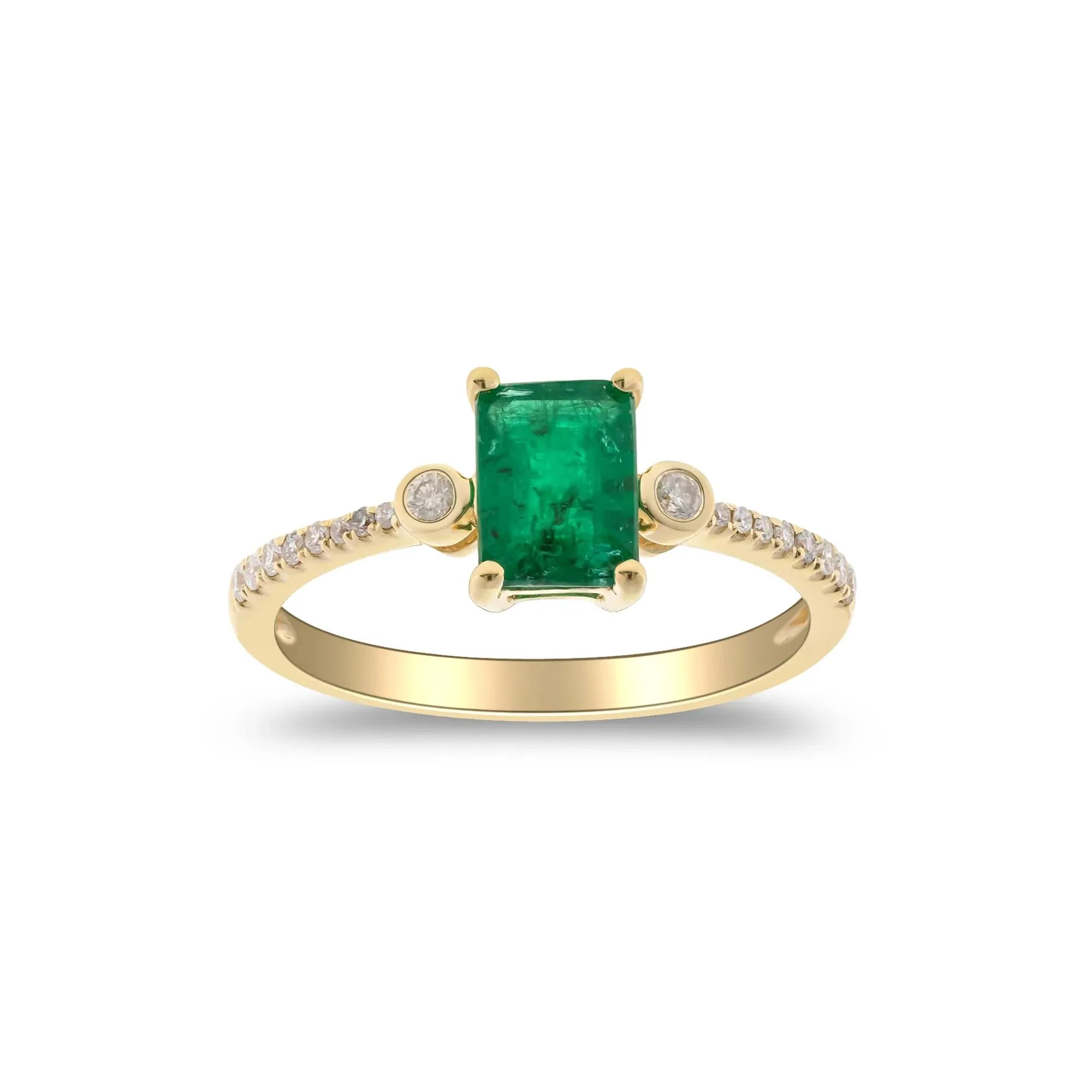 1/8 CT. Tw. Emerald & Diamond Ring 10K Yellow Gold Size 9 2mm - Image 2