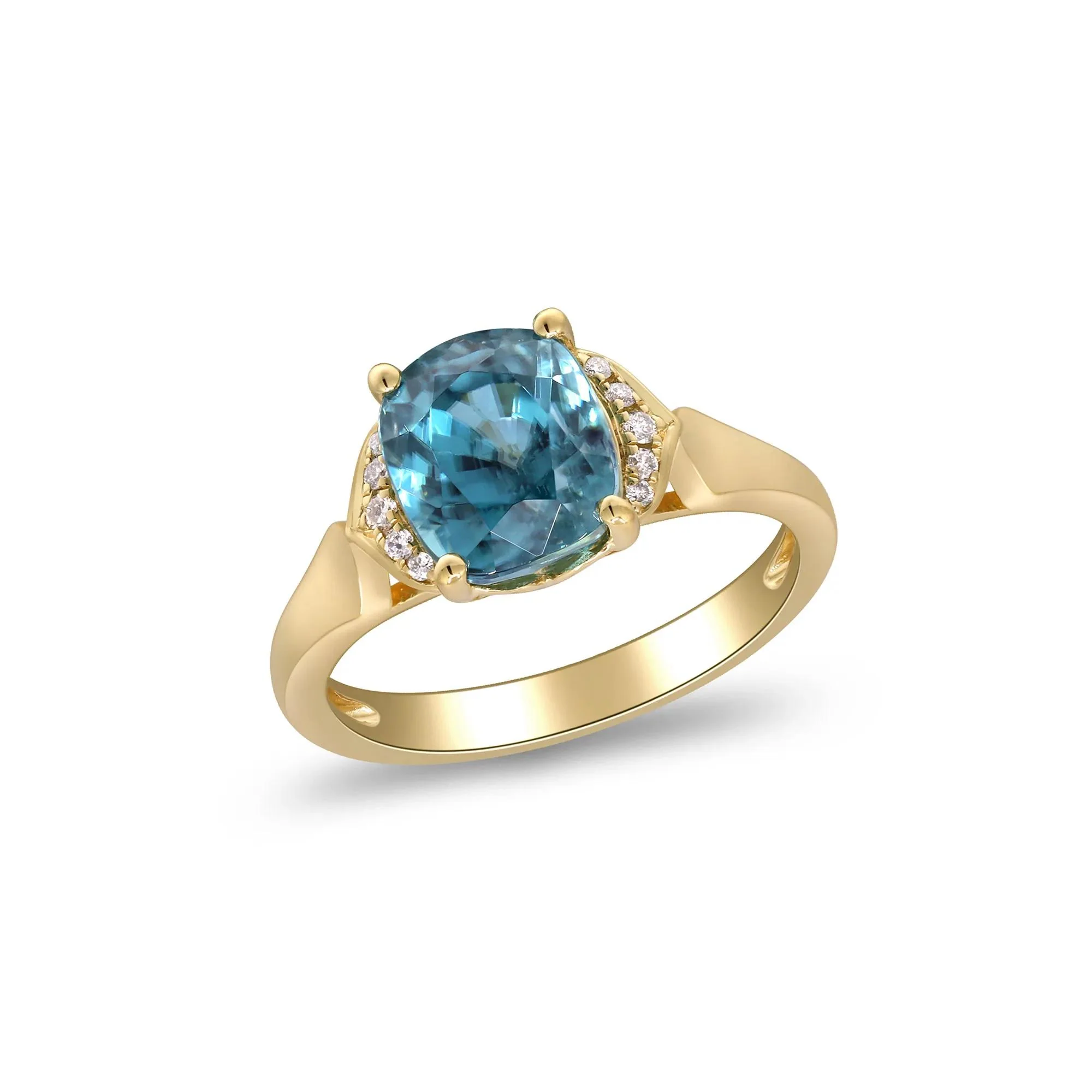 London Blue Topaz & Round Diamond Accent Ring 10K Yellow Gold Size 7 2mm - Image 5