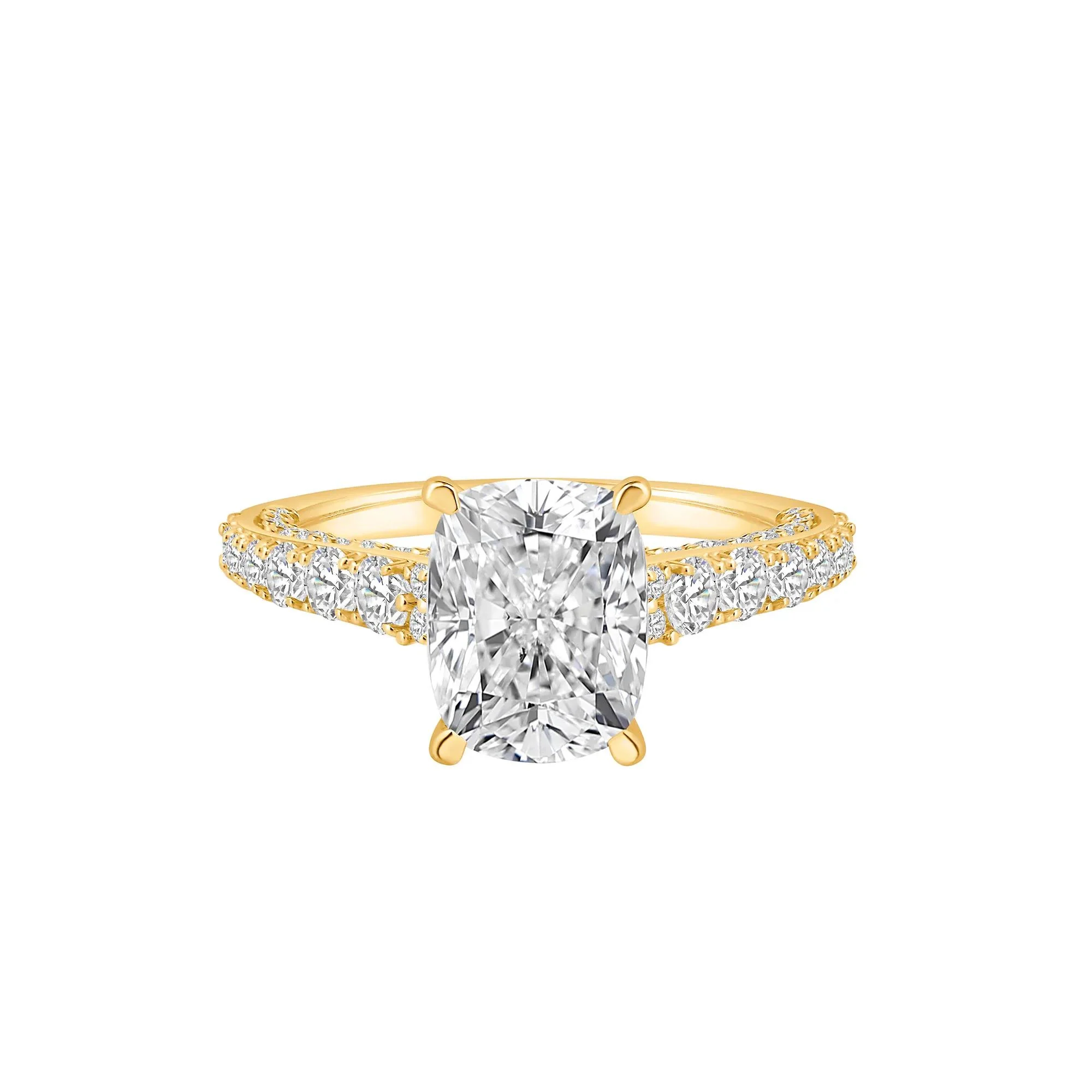 4 CT. Tw. Lab Grown Diamond Elongated Cushion Engagement Ring 14K Yellow Gold Round Brilliant Cut Size 9 10mm