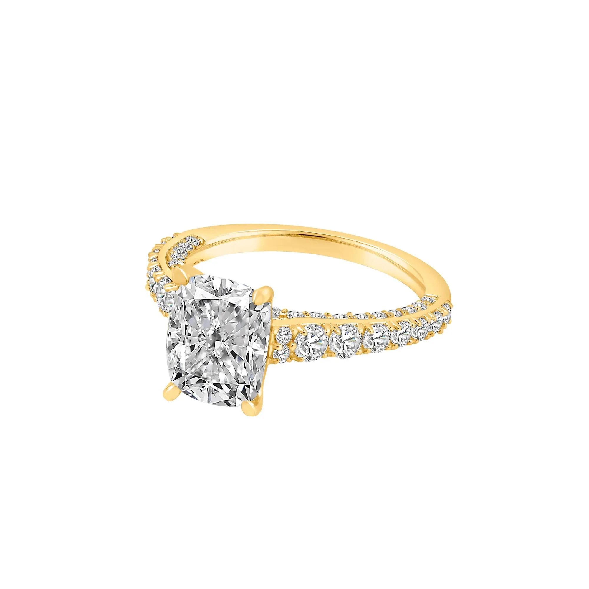 4 CT. Tw. Lab Grown Diamond Elongated Cushion Engagement Ring 14K Yellow Gold Round Brilliant Cut Size 9 10mm - Image 4