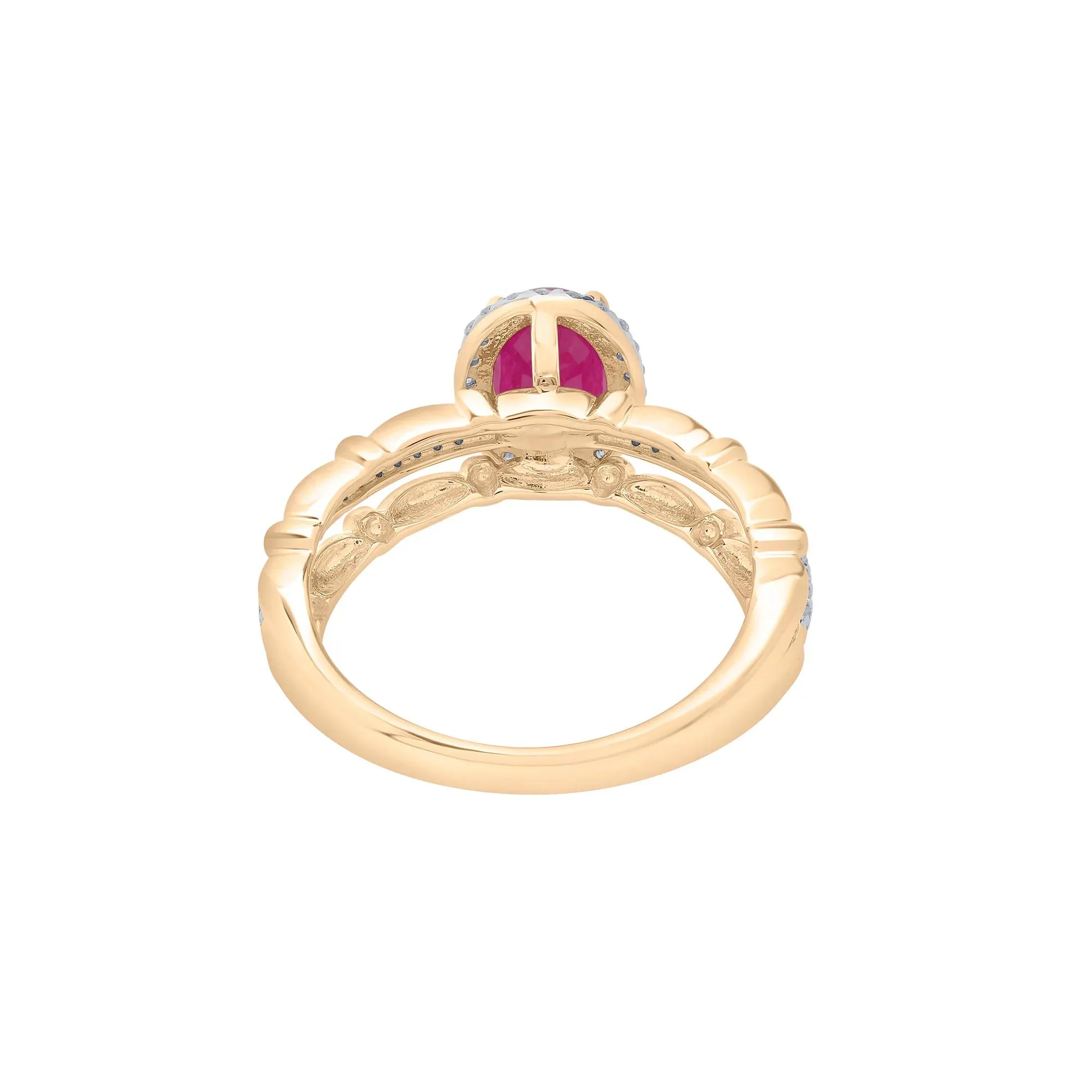 1/5 CT. Tw. Ruby Oval & Diamond Ring 14K Yellow Gold Size 6 2mm - Image 4