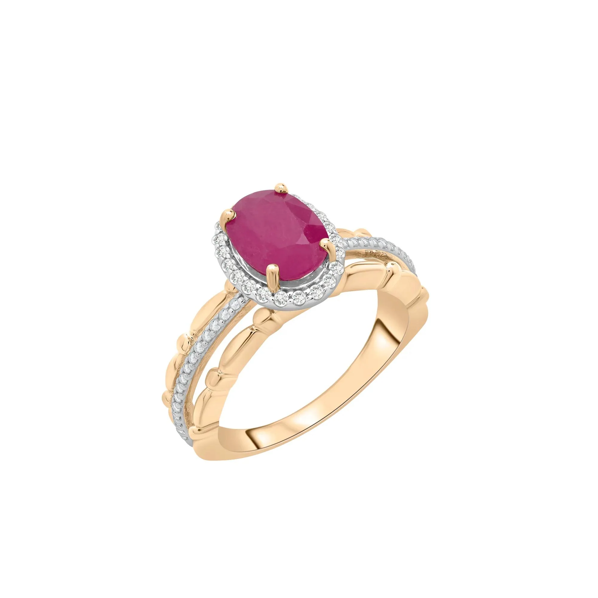 1/5 CT. Tw. Ruby Oval & Diamond Ring 14K Yellow Gold Size 6 2mm - Image 5