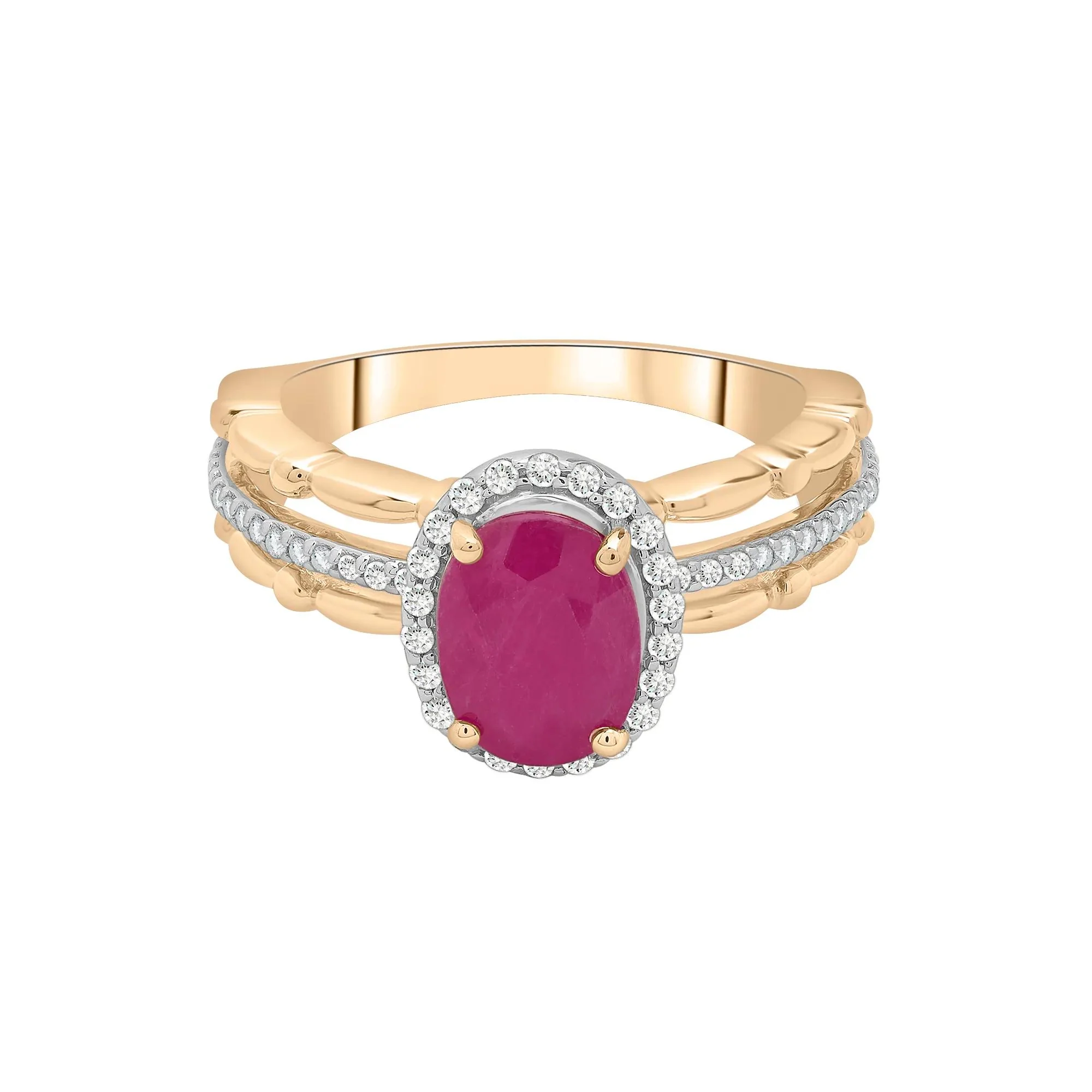 1/5 CT. Tw. Ruby Oval & Diamond Ring 14K Yellow Gold Size 6.5 2mm