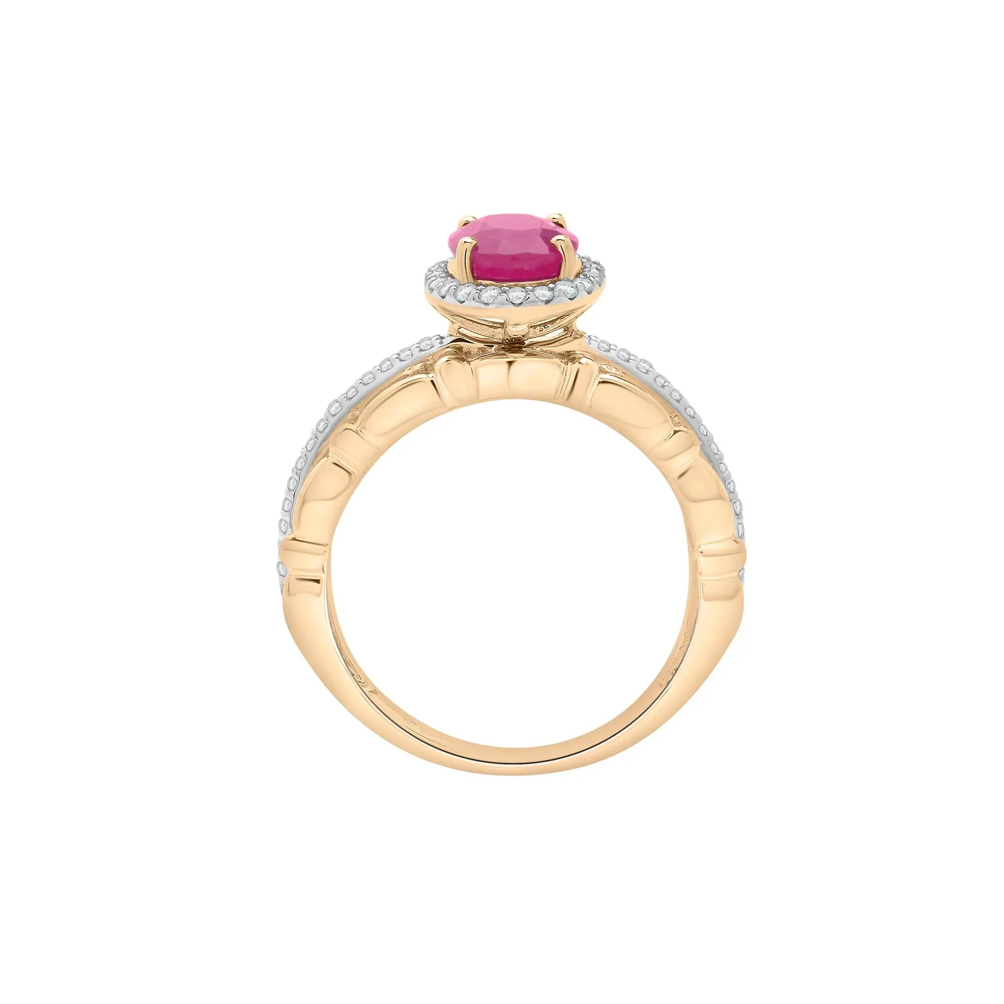 1/5 CT. Tw. Ruby Oval & Diamond Ring 14K Yellow Gold Size 7 2mm - Image 2