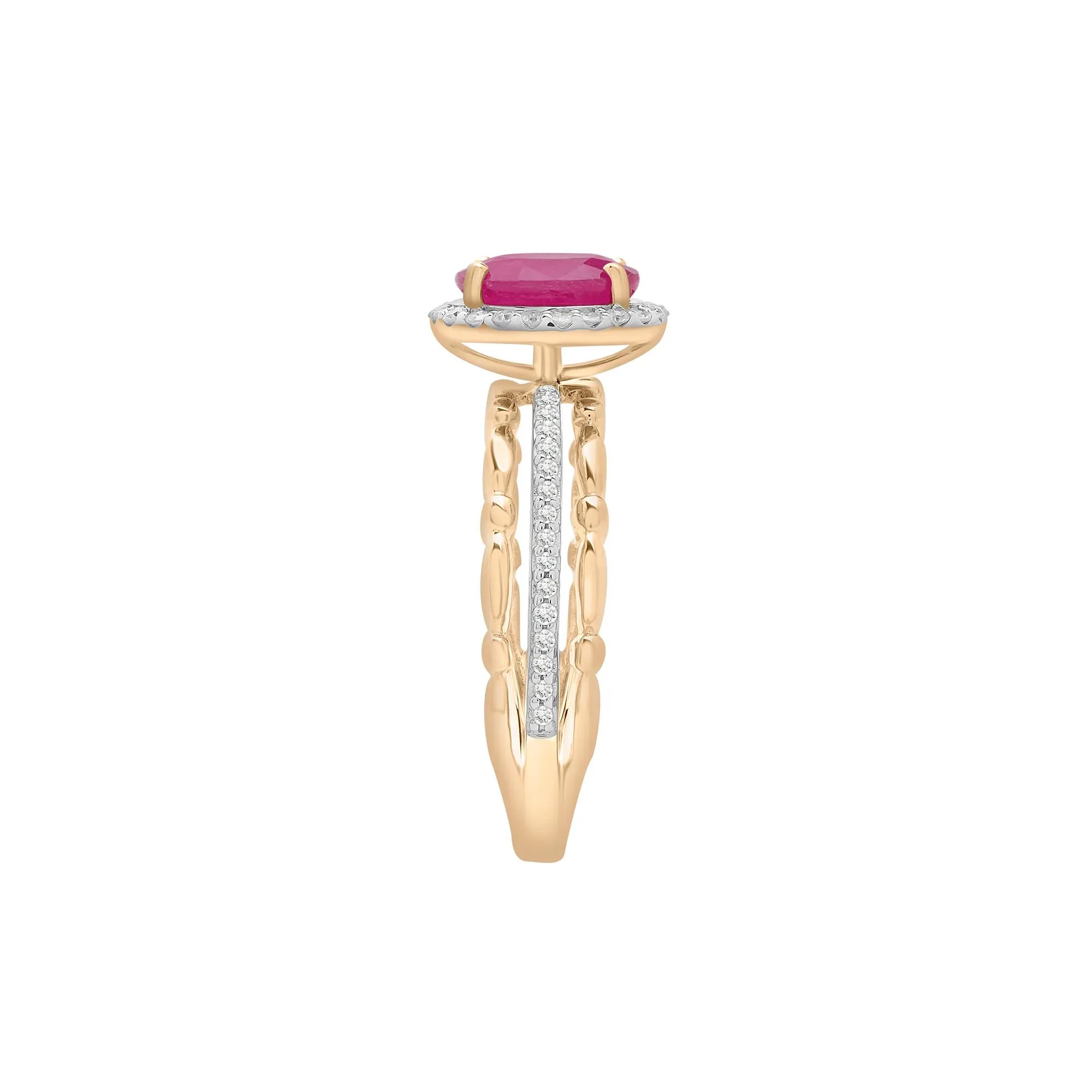1/5 CT. Tw. Ruby Oval & Diamond Ring 14K Yellow Gold Size 8.5 2mm - Image 3